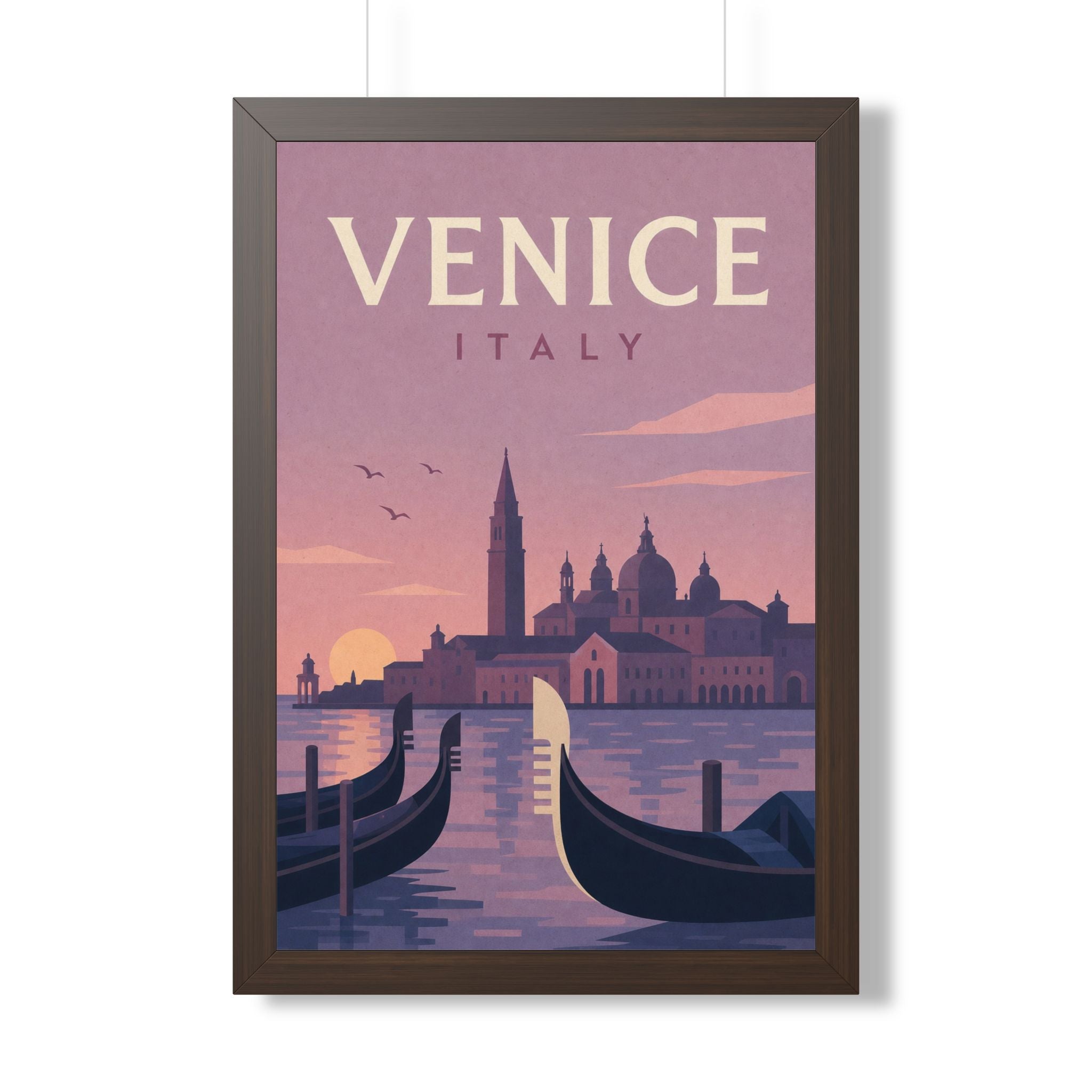 Venice Italy Framed Poster | Vintage Travel Wall Art | Black Walnut White Frame | 16x24 20x30