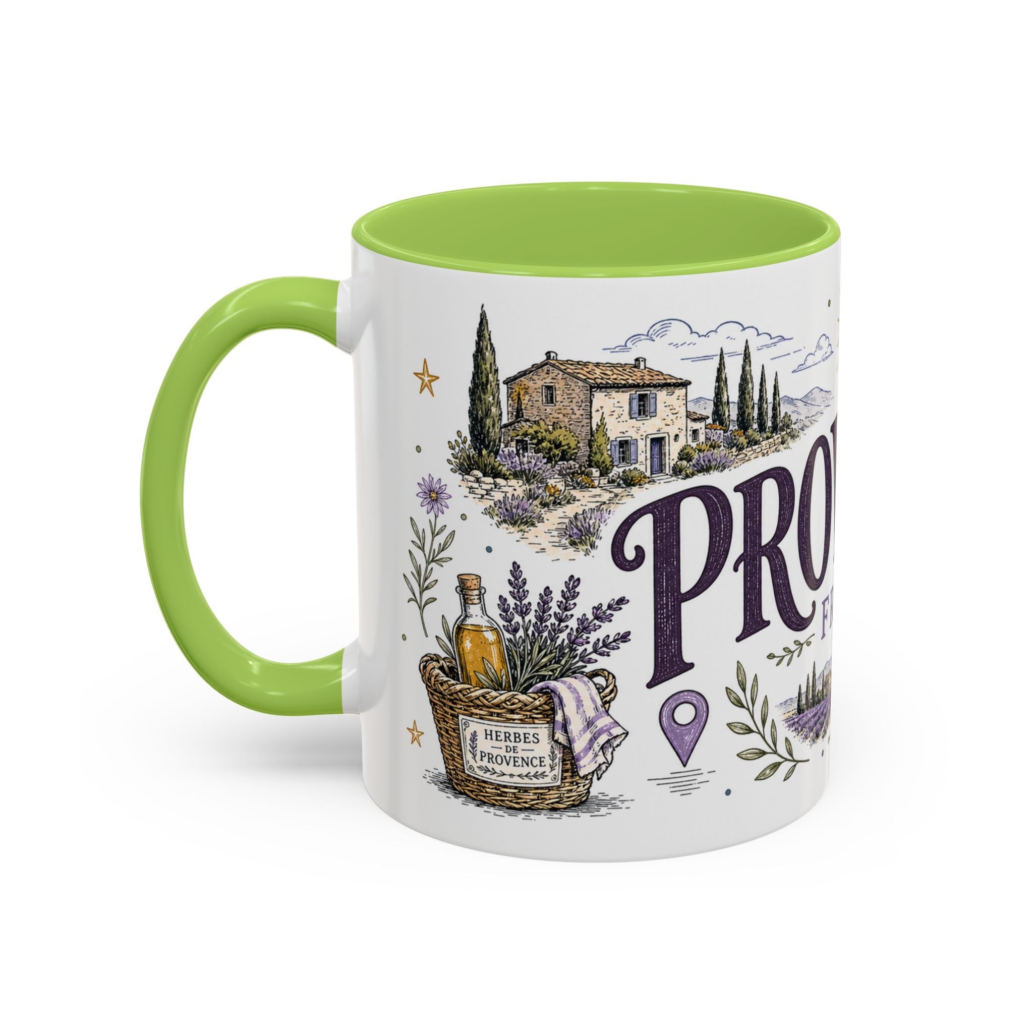 Provence Coffee Mug | Travel Destination Souvenir Gift | Accent Color Ceramic 11oz 15oz