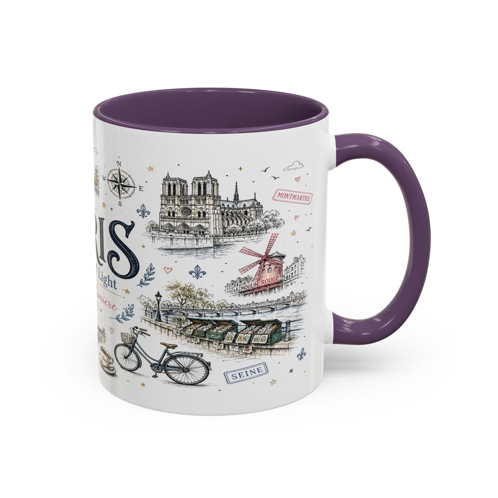 Paris Coffee Mug | France Souvenir Travel Gift | Accent Color Ceramic 11oz 15oz