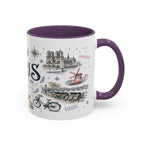 Paris Coffee Mug | France Souvenir Travel Gift | Accent Color Ceramic 11oz 15oz
