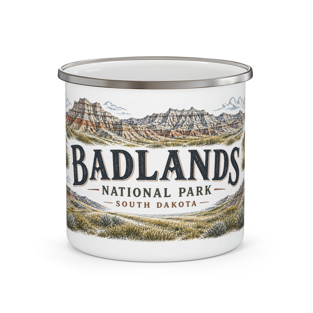Badlands National Park Vintage Enamel Camping Mug | 12oz National Park Hiking Gift