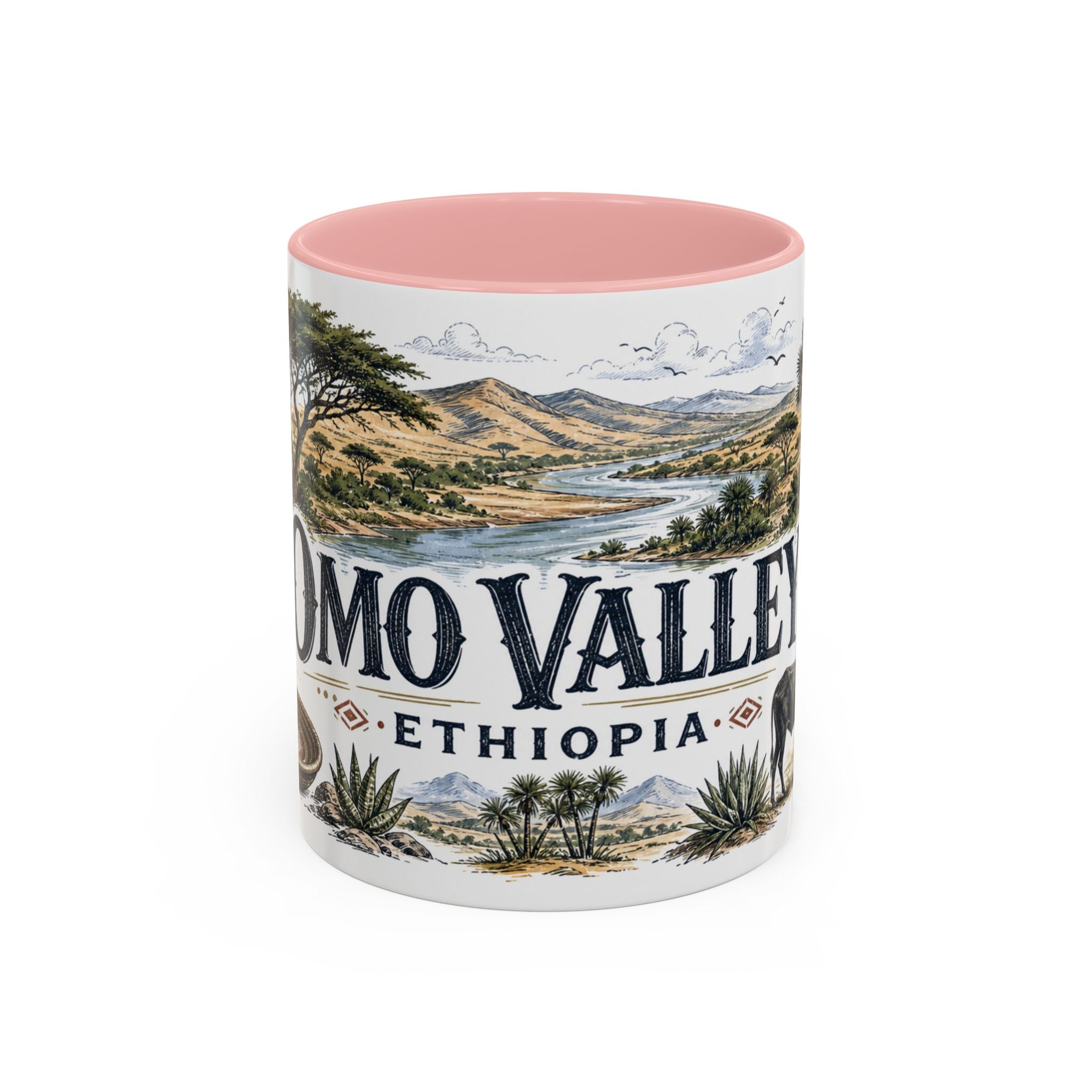 Omo Valley Mug, Ethiopia Travel Souvenir, Bucket List Gift, Accent Ceramic Coffee Mug 11oz 15oz