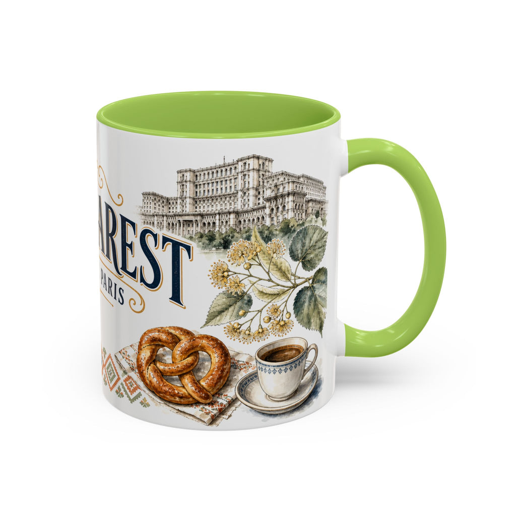 Bucharest Coffee Mug | Romania Travel Souvenir | Vintage Illustrated City Gift | 11 oz 15 oz Accent Mug