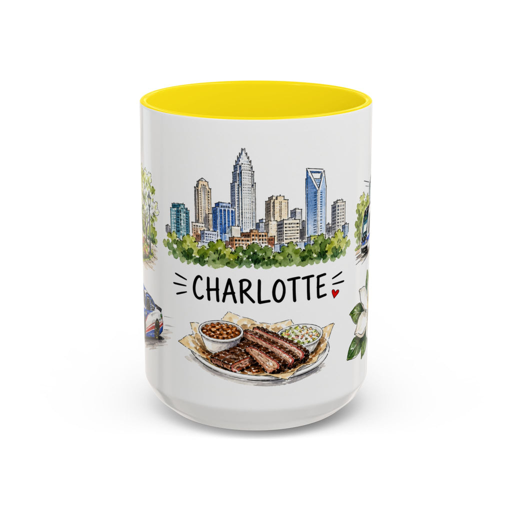 Charlotte Illustrated Travel Mug | City Souvenir Accent Coffee Mug | 11oz 15oz Ceramic Cup