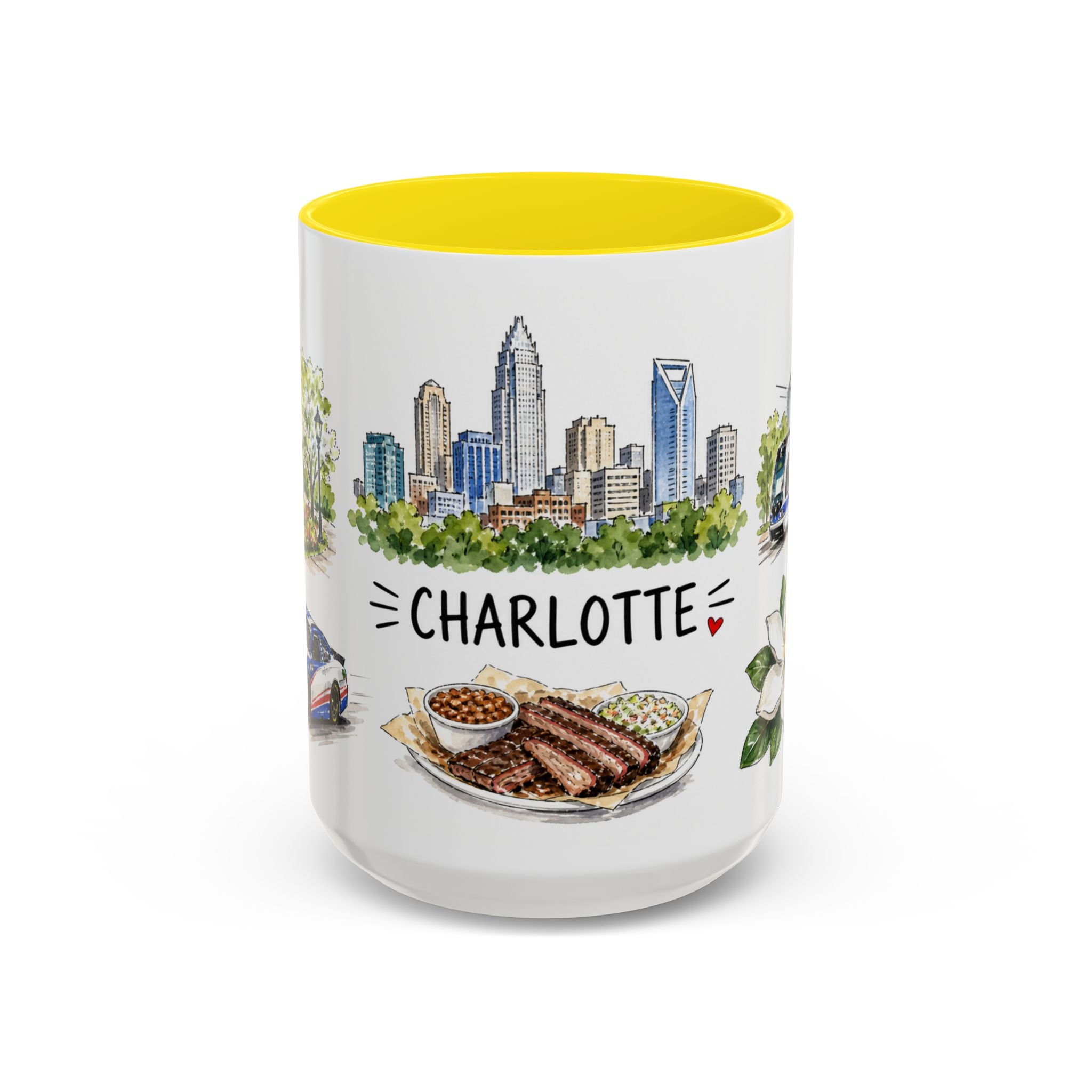 Charlotte Illustrated Travel Mug | City Souvenir Accent Coffee Mug | 11oz 15oz Ceramic Cup