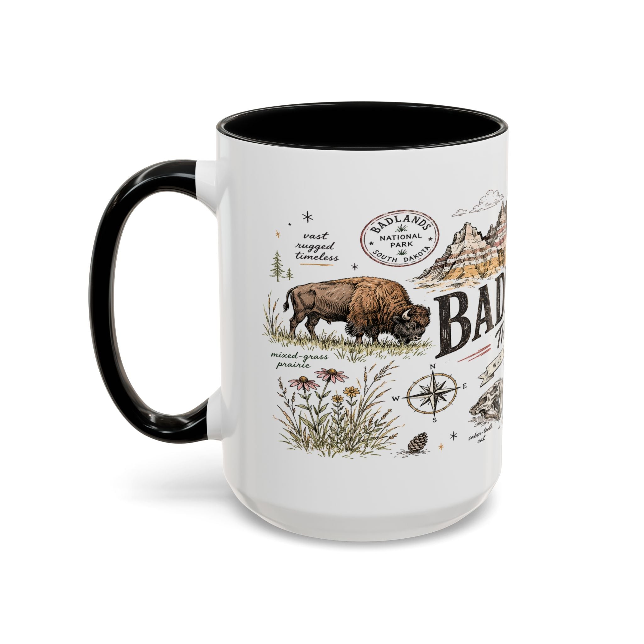Badlands National Park Coffee Mug | South Dakota Prairie Fossil Hiking Gift | Accent Color Ceramic 11oz 15oz