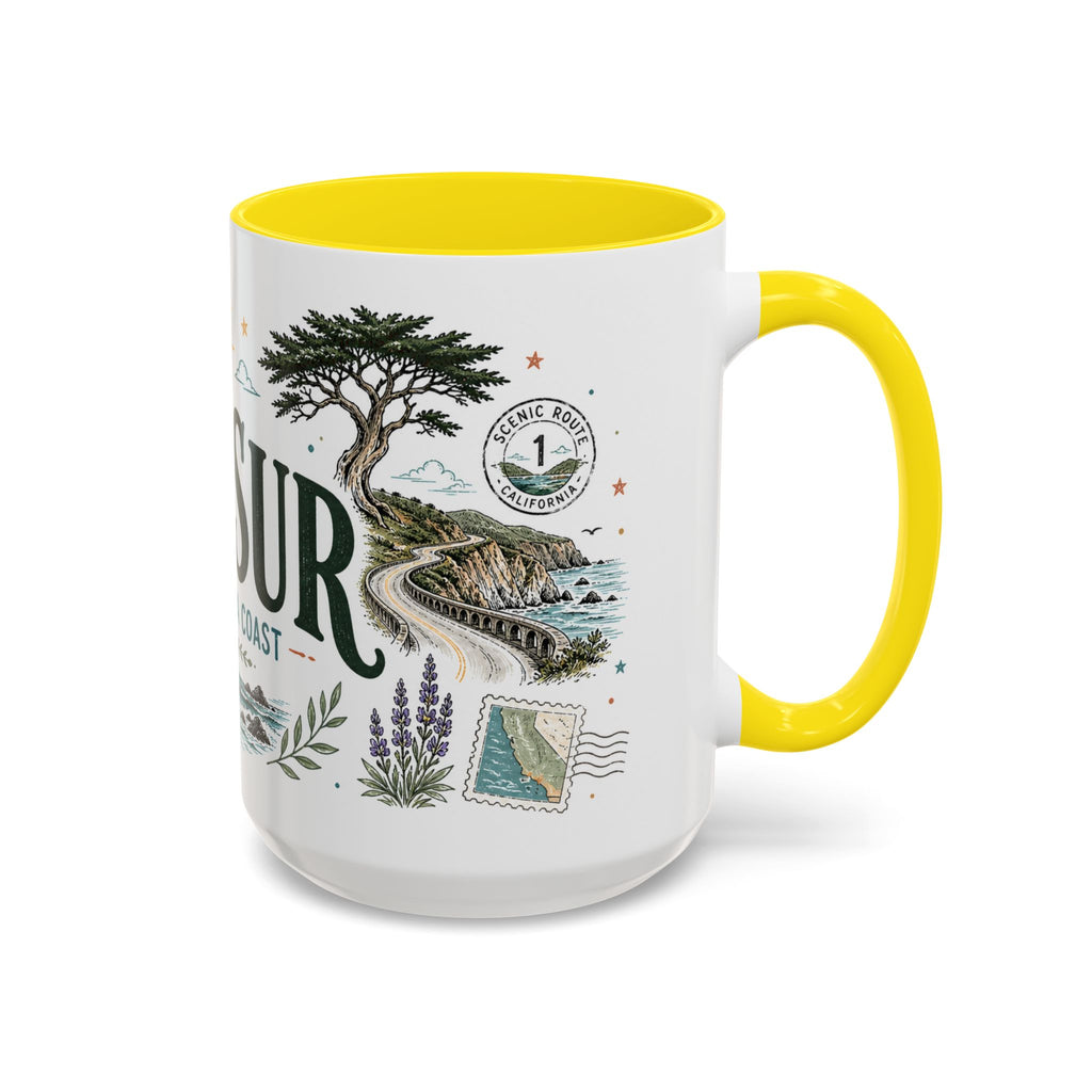 Big Sur Coffee Mug | Travel Destination Souvenir Gift | Accent Color Ceramic 11oz 15oz