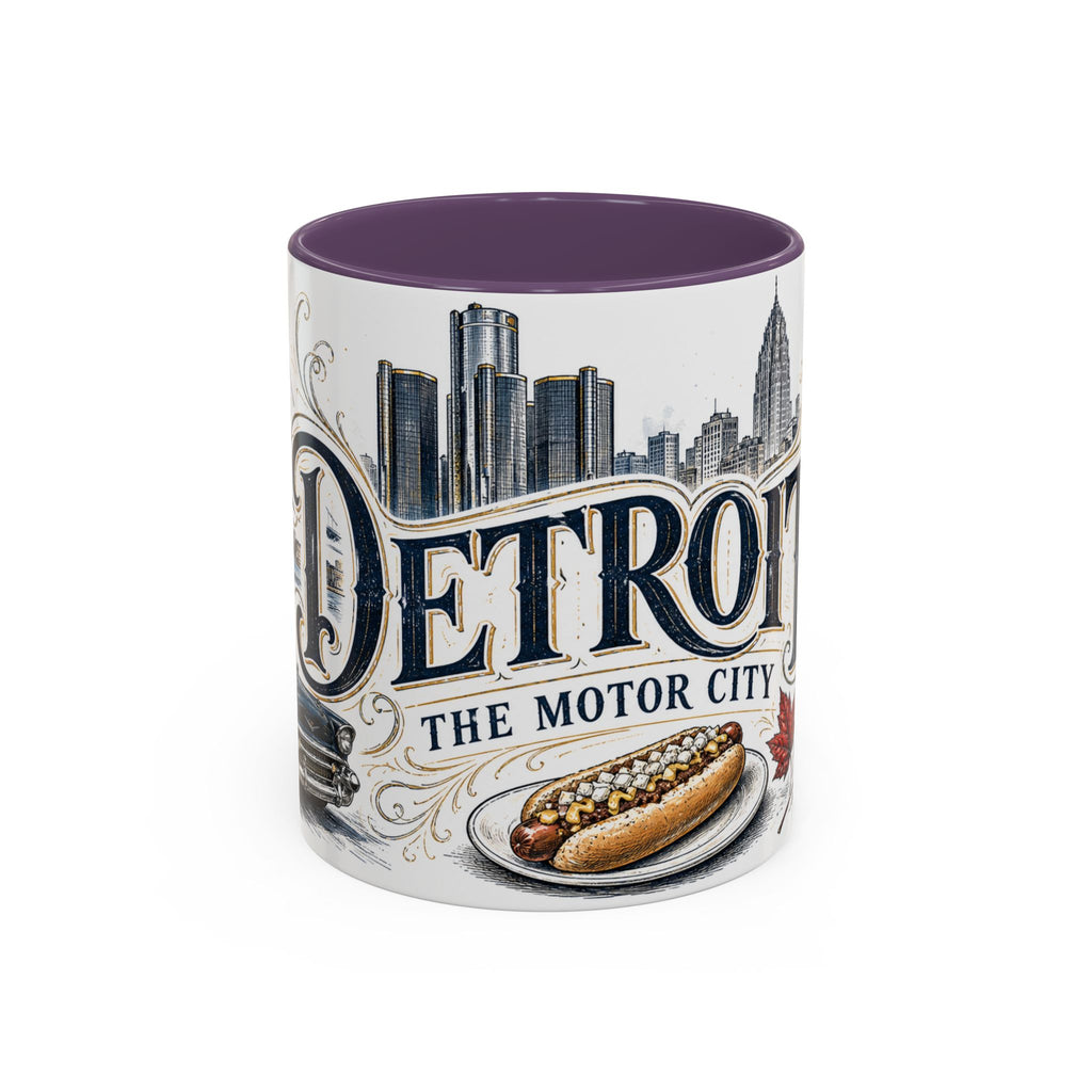 Detroit Coffee Mug | United States Travel Souvenir | Vintage Illustrated City Gift | 11 oz 15 oz Accent Mug