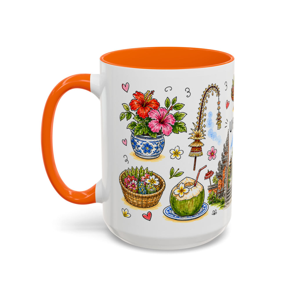 Ubud Illustrated Travel Mug | City Souvenir Accent Coffee Mug | 11oz 15oz Ceramic Cup