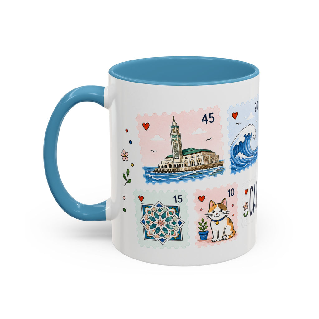 Casablanca Coffee Mug | Postage Stamp Collage Mug | Travel Souvenir Accent Cup 11oz 15oz