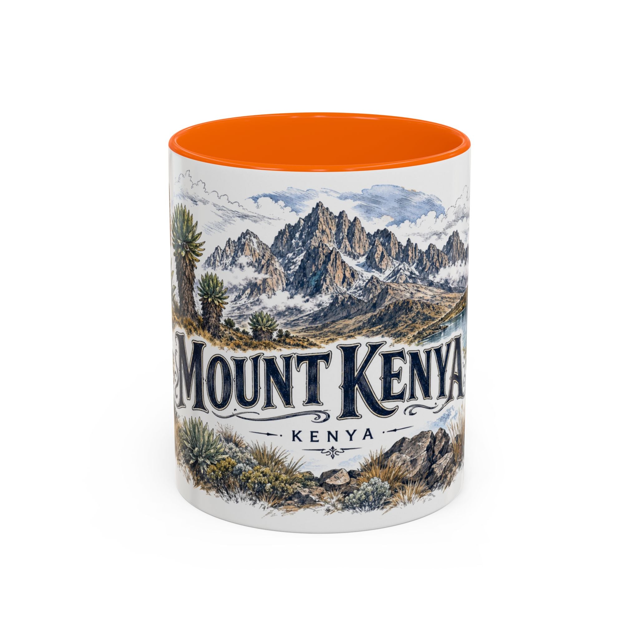 Mount Kenya Mug, Kenya Travel Souvenir, Bucket List Gift, Accent Ceramic Coffee Mug 11oz 15oz
