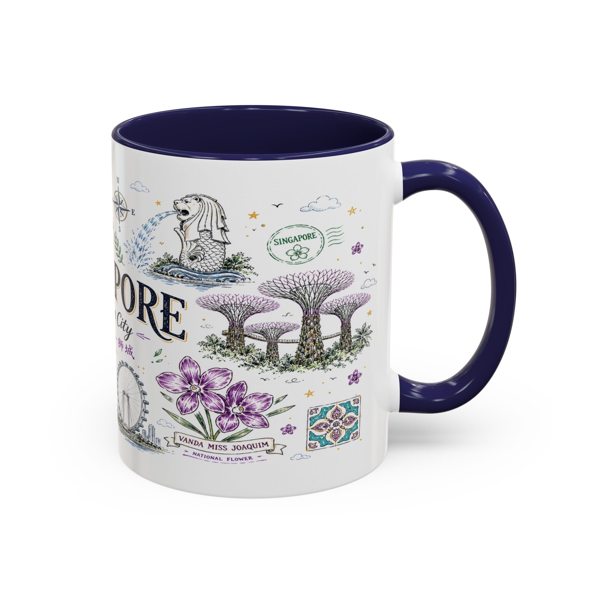 Singapore Coffee Mug | Asia Souvenir Travel Gift | Accent Color Ceramic 11oz 15oz