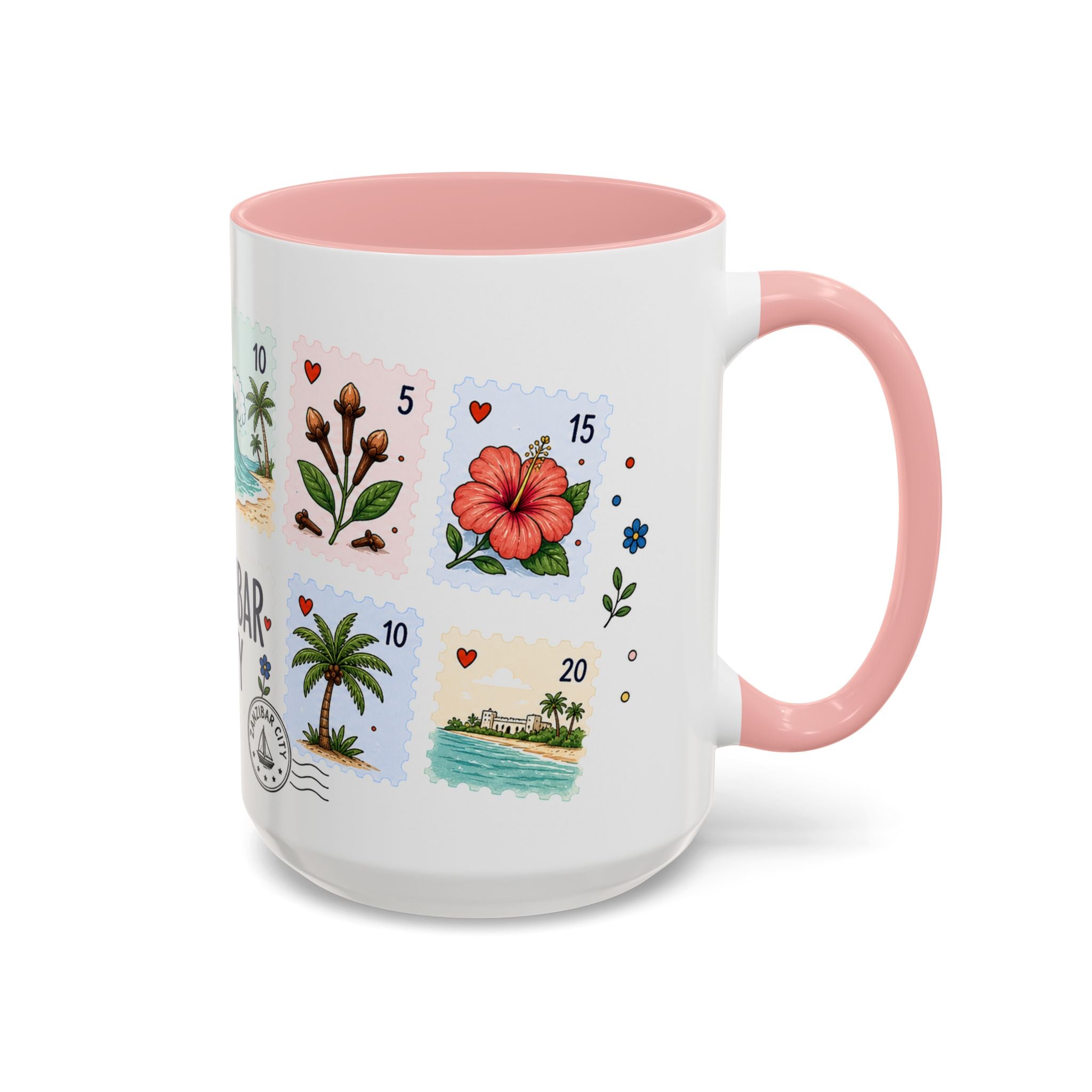 Zanzibar City Coffee Mug | Postage Stamp Collage Mug | Travel Souvenir Accent Cup 11oz 15oz