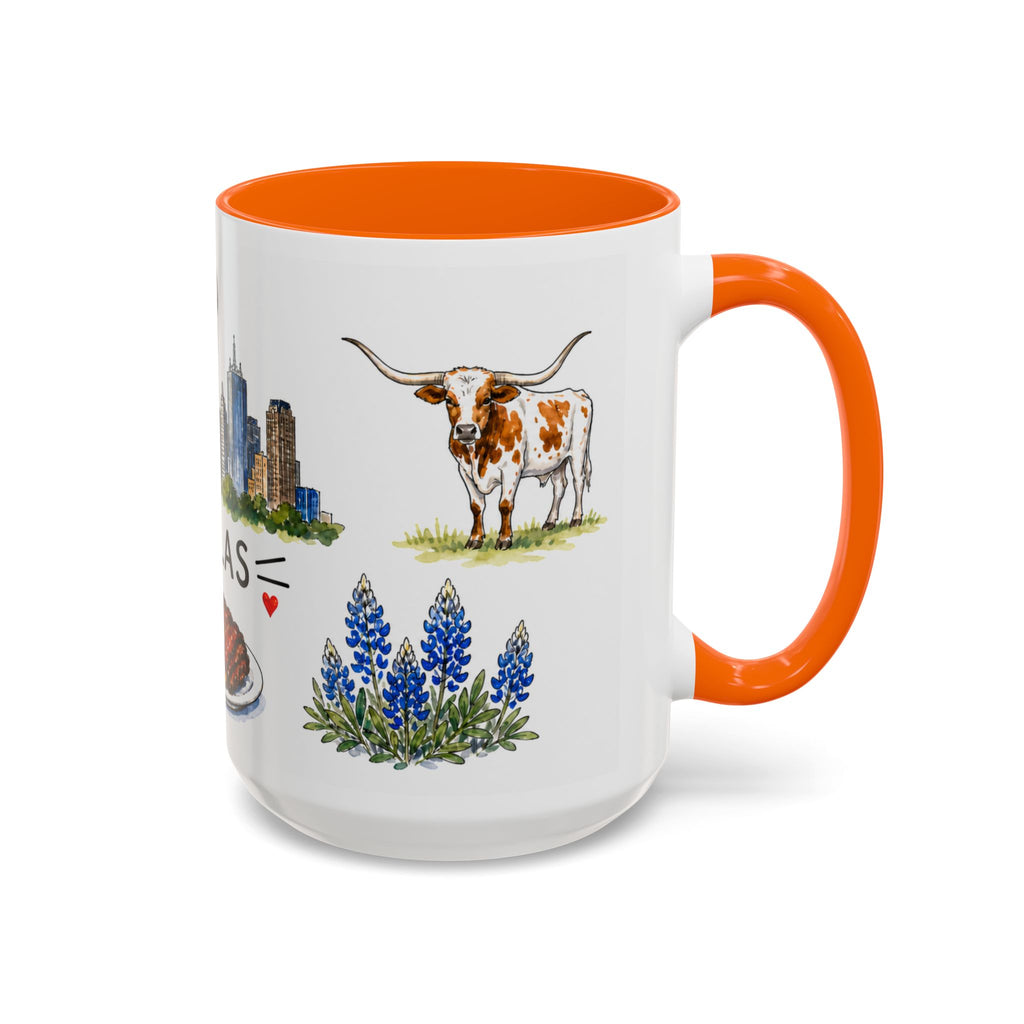 Dallas Illustrated Travel Mug | City Souvenir Accent Coffee Mug | 11oz 15oz Ceramic Cup