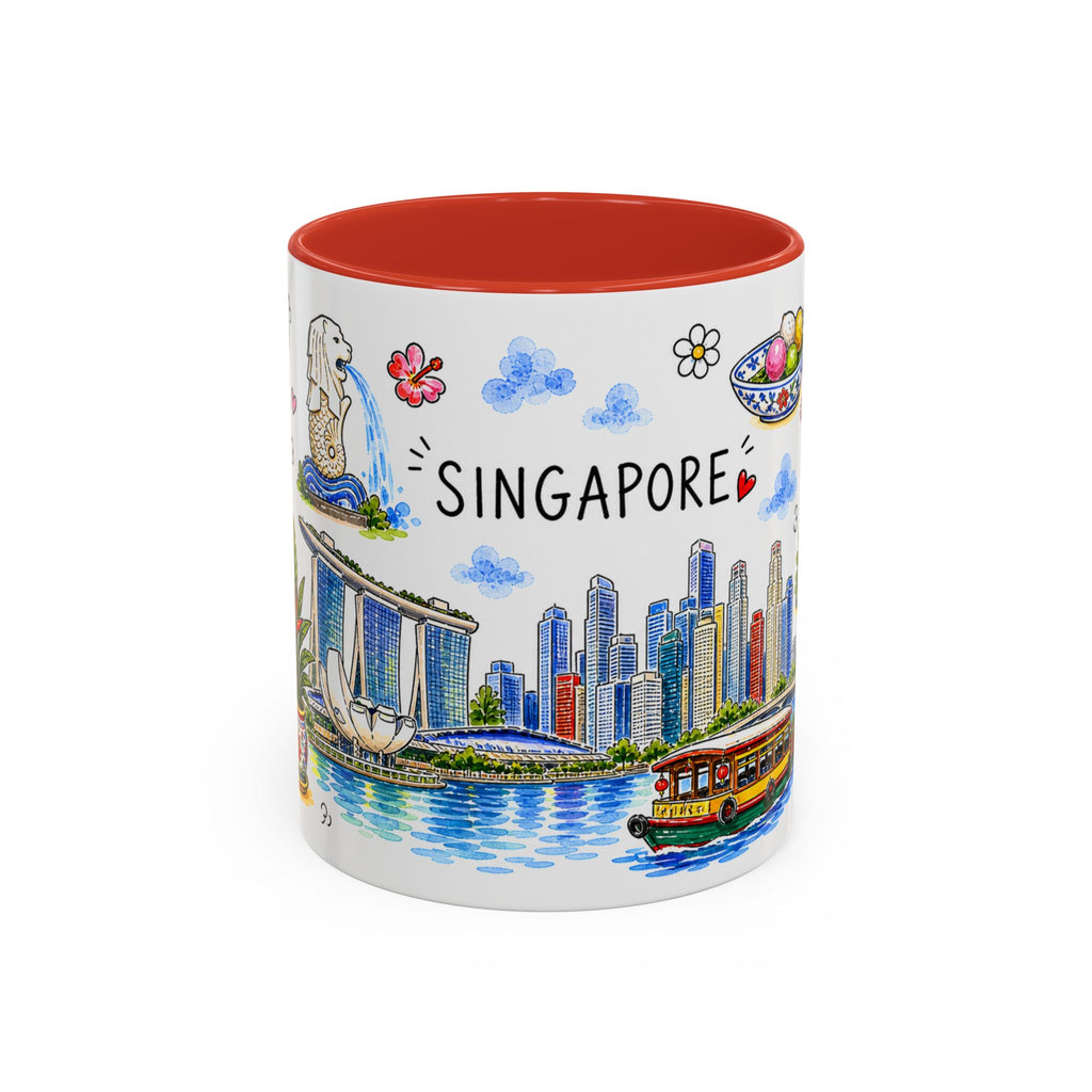 Singapore Illustrated Travel Mug | City Souvenir Accent Coffee Mug | 11oz 15oz Ceramic Cup