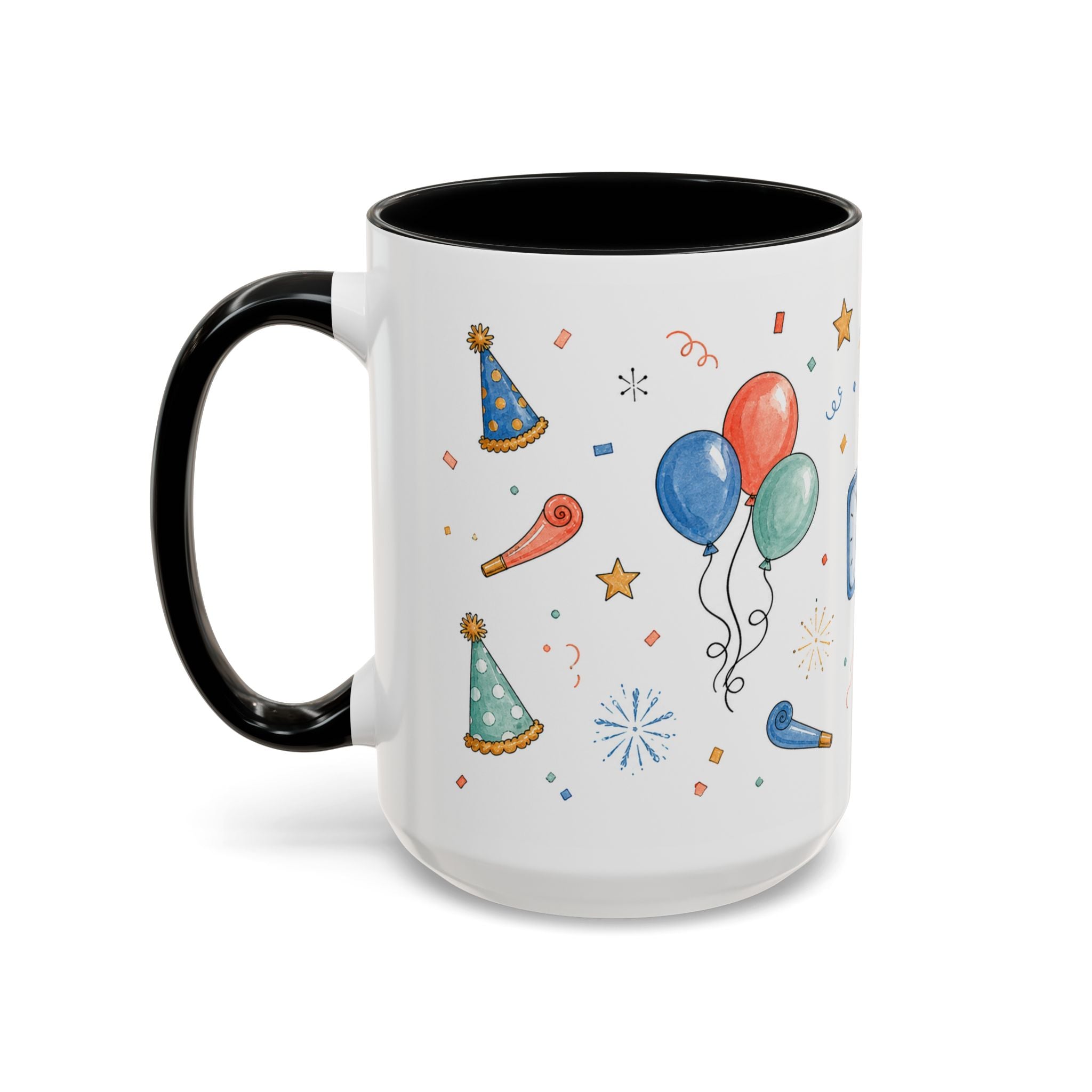 New Year Party Mug | Balloon Popper Watercolor Celebration Gift | Accent Cup 11oz 15oz