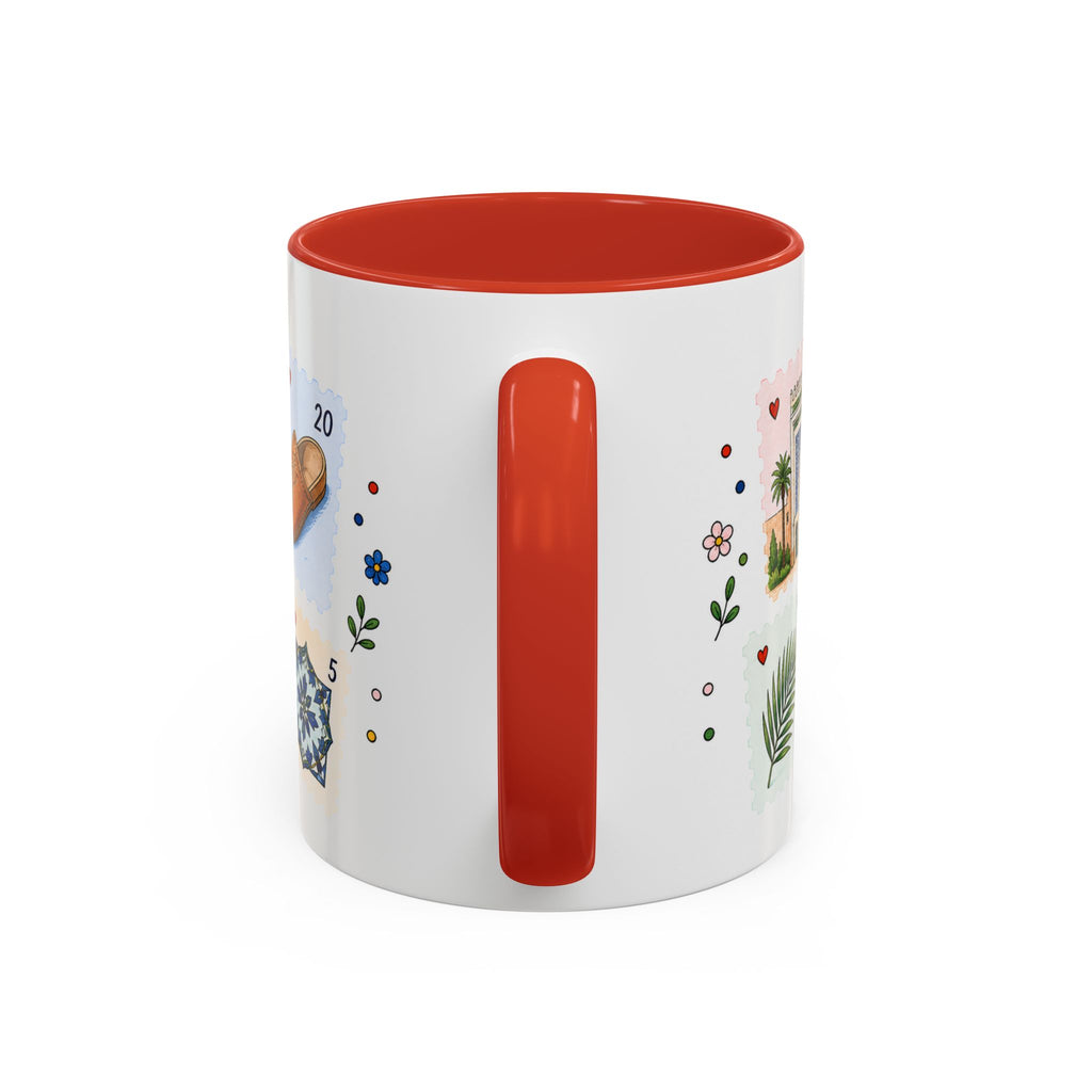 Fez Coffee Mug | Postage Stamp Collage Mug | Travel Souvenir Accent Cup 11oz 15oz