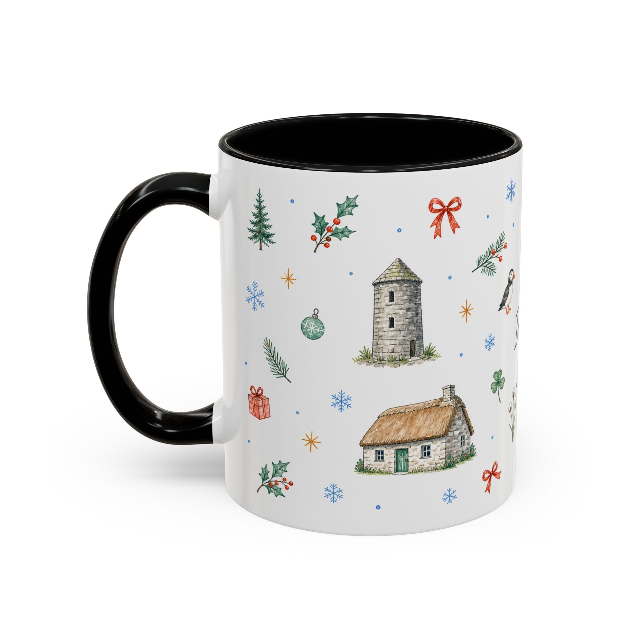 Ireland Christmas Mug | Watercolor Travel Souvenir | Holiday Gift | Accent Ceramic Coffee Cup 11oz 15oz