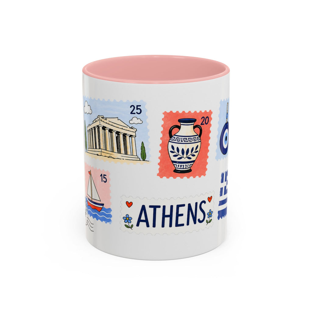 Athens Coffee Mug | Postage Stamp Collage Mug | Travel Souvenir Accent Cup 11oz 15oz