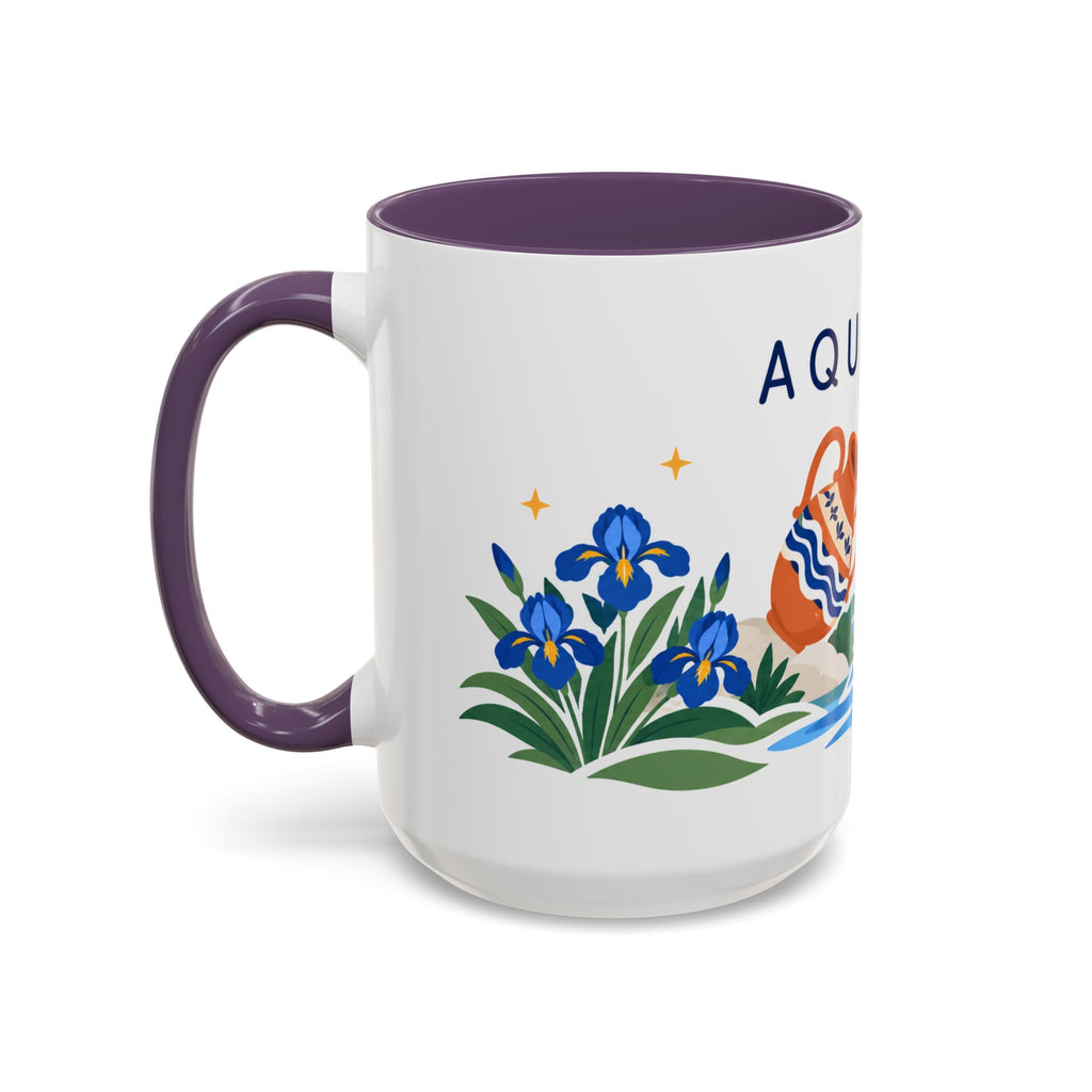 Aquarius Zodiac Coffee Mug | Water Bearer Design | Astrology Birthday Gift | 11 oz 15 oz Ceramic Accent Mug