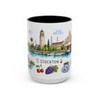 Stockton Illustrated Travel Mug | City Souvenir Accent Coffee Mug | 11oz 15oz Ceramic Cup