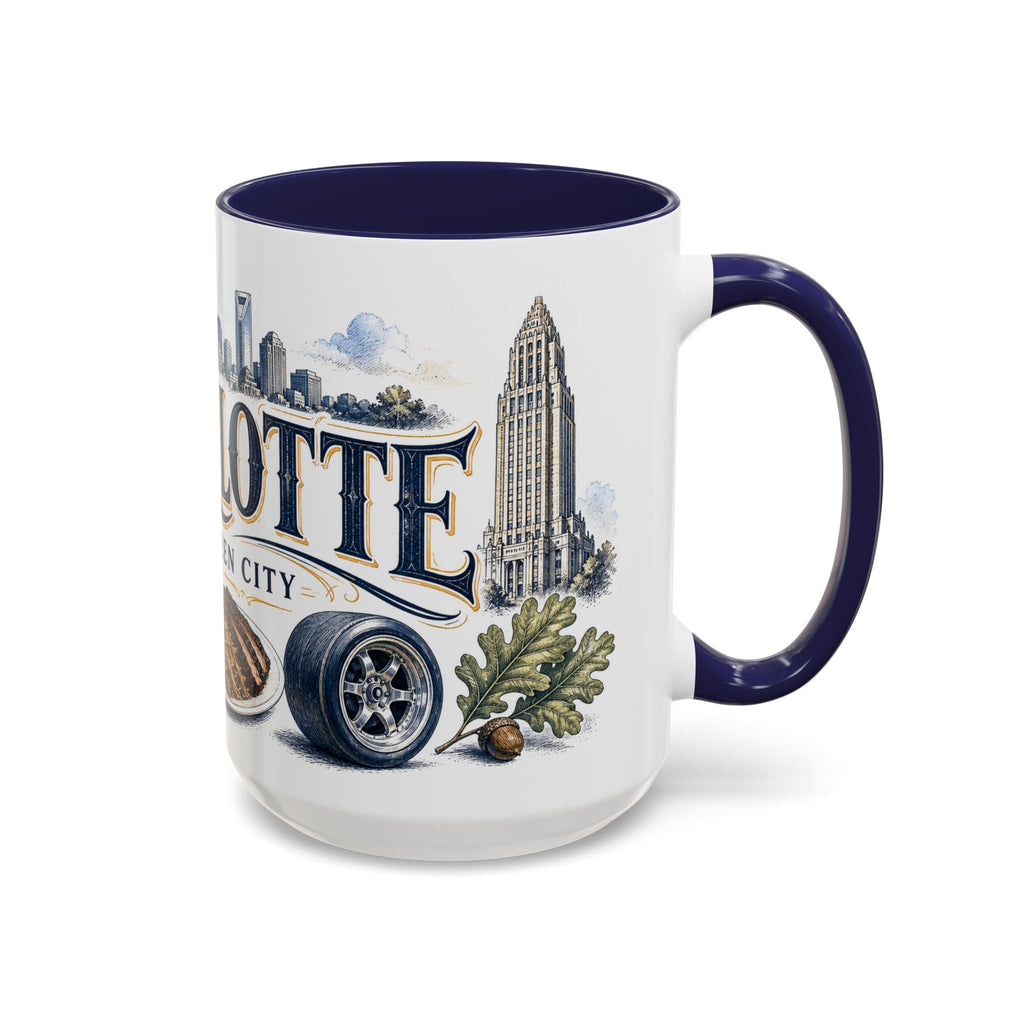 Charlotte Coffee Mug | United States Travel Souvenir | Vintage Illustrated City Gift | 11 oz 15 oz Accent Mug