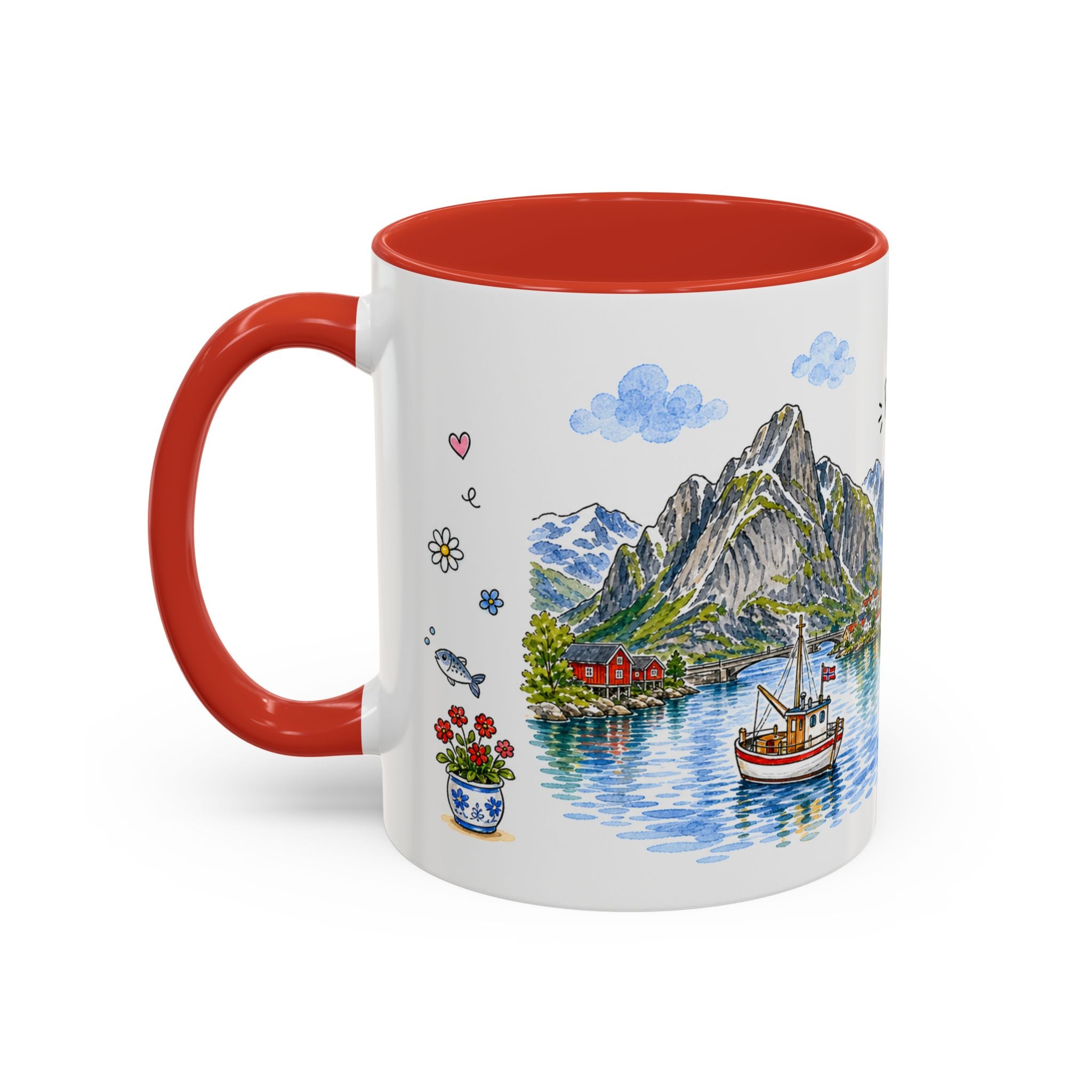 Reine Illustrated Travel Mug | Norway Souvenir Accent Coffee Mug | 11oz 15oz Ceramic Cup