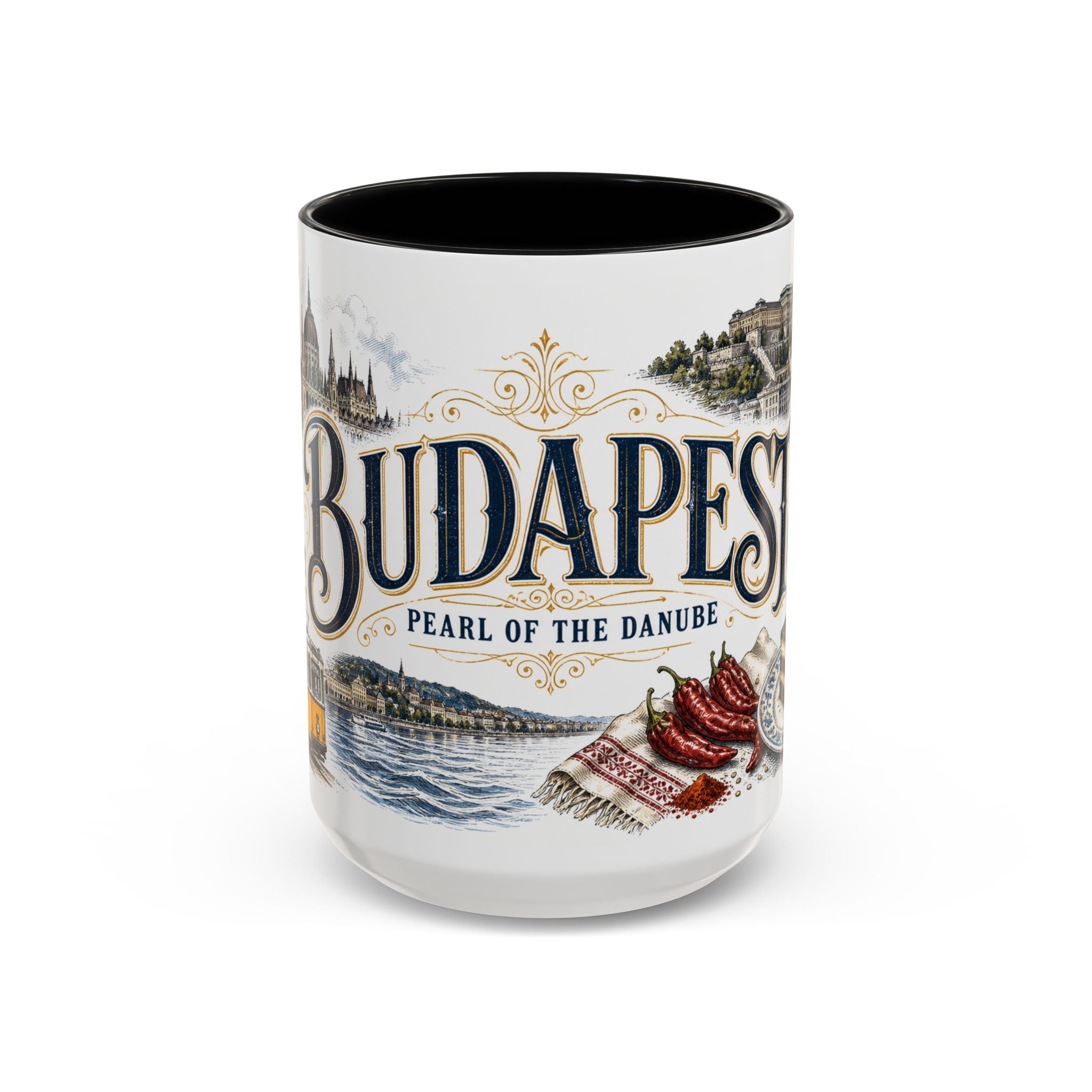Budapest Coffee Mug | Hungary Travel Souvenir | Vintage Illustrated City Gift | 11 oz 15 oz Accent Mug