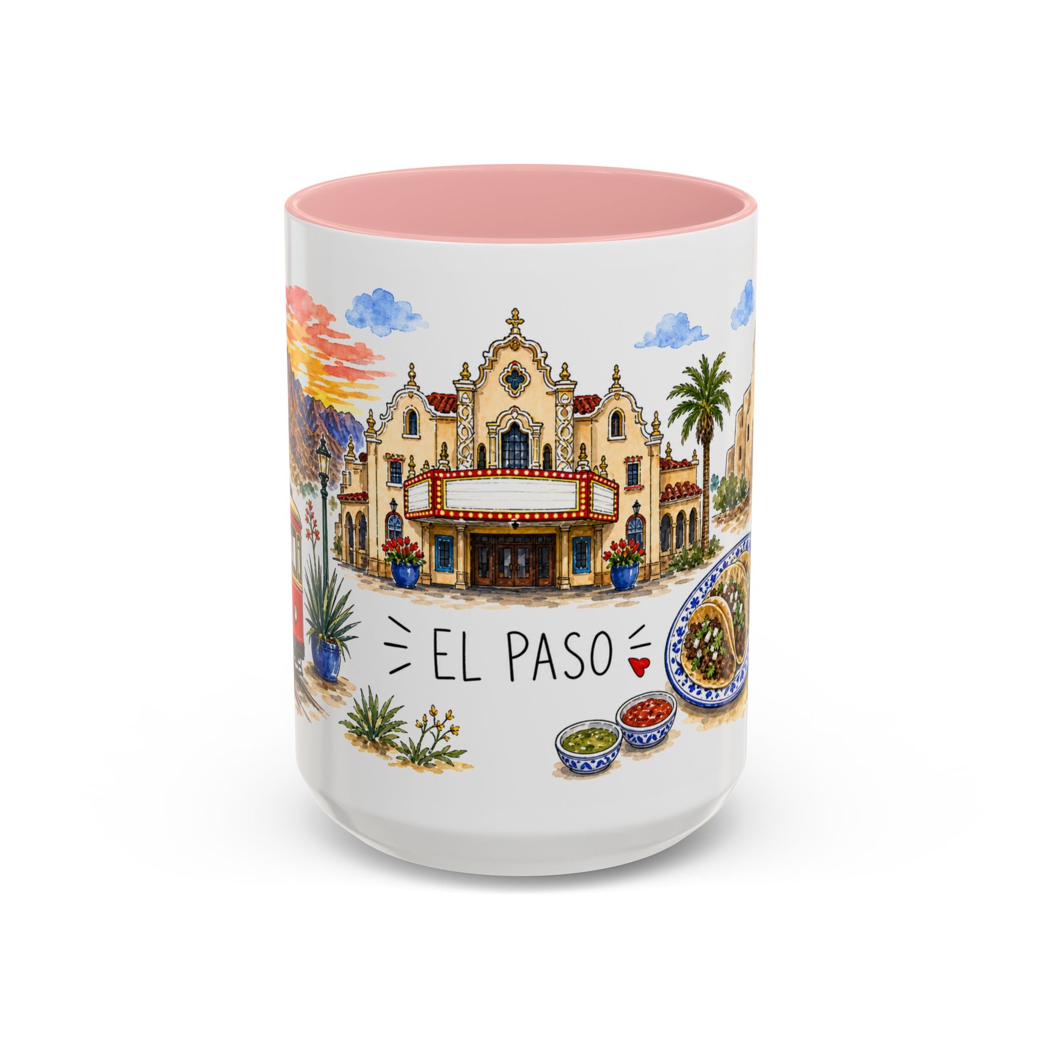 El Paso Illustrated Travel Mug | City Souvenir Accent Coffee Mug | 11oz 15oz Ceramic Cup