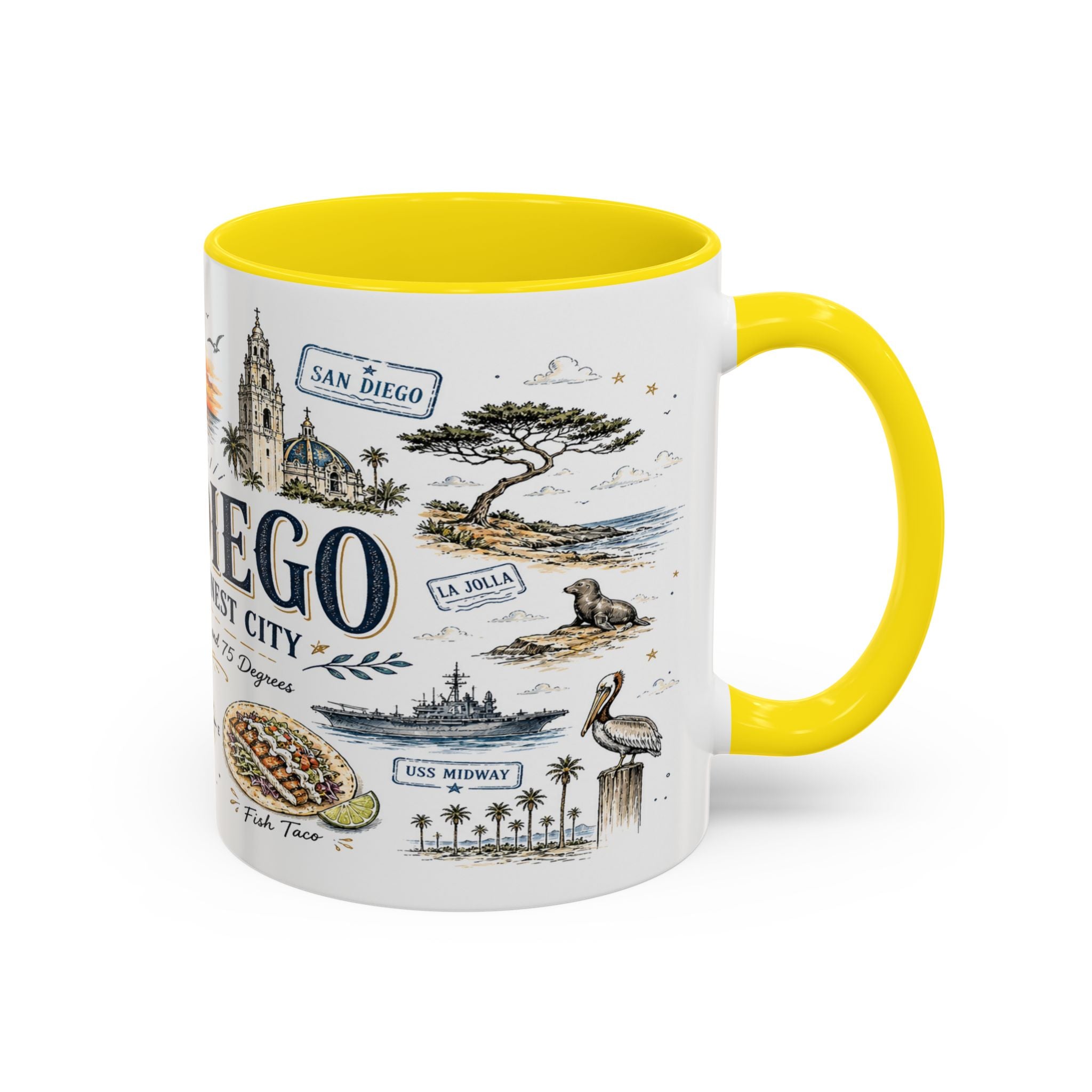 San Diego Coffee Mug | California Souvenir City Gift | Accent Color Ceramic 11oz 15oz