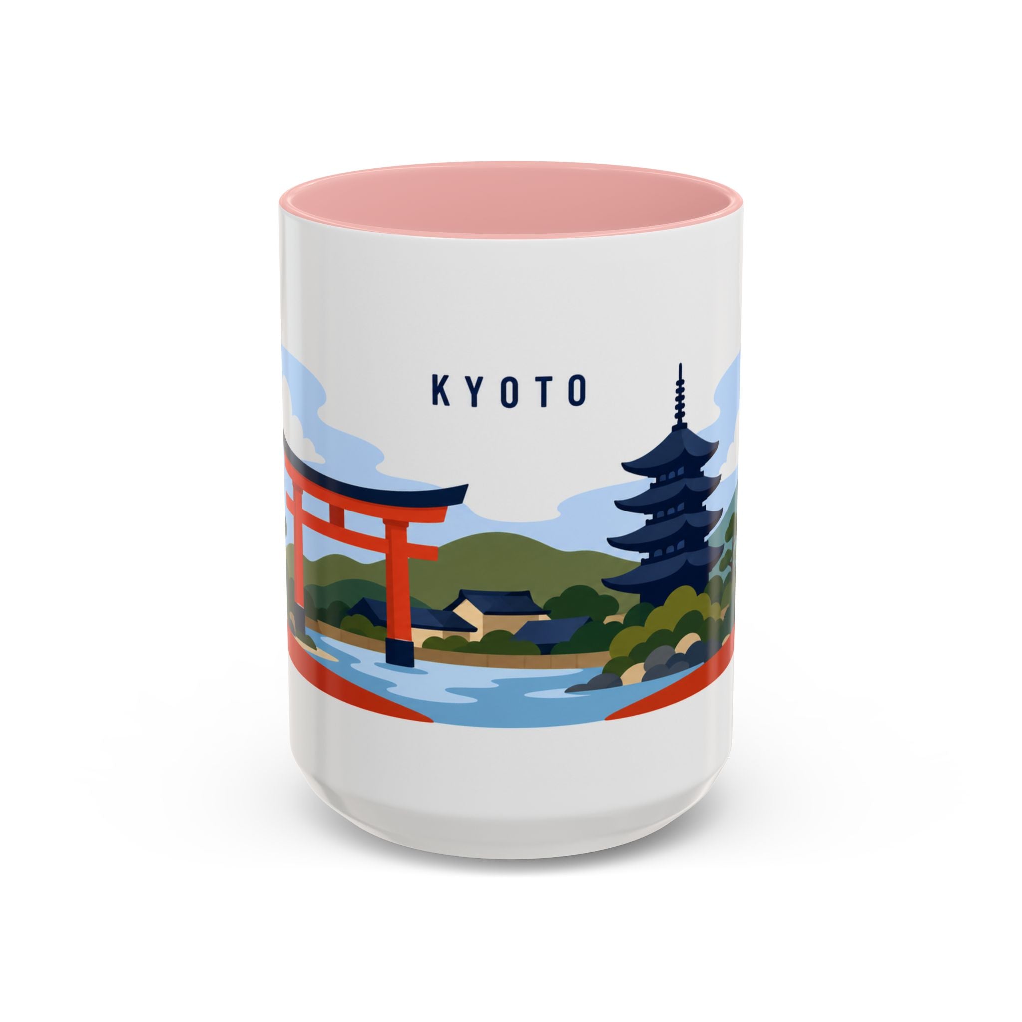 Kyoto Coffee Mug | Travel Destination Souvenir Gift | Accent Color Ceramic 11oz 15oz
