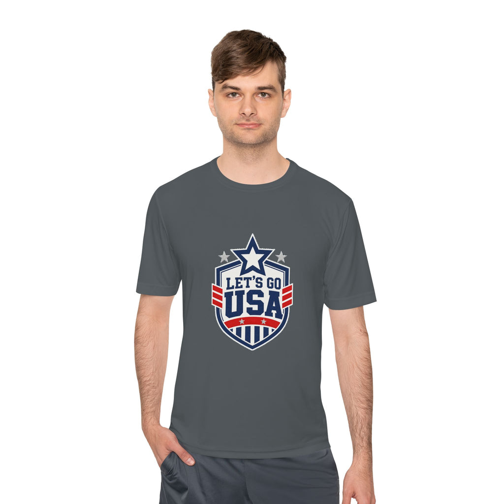 United States Soccer T Shirt, Let's Go USA Fan Tee, Moisture Wicking Sport Shirt
