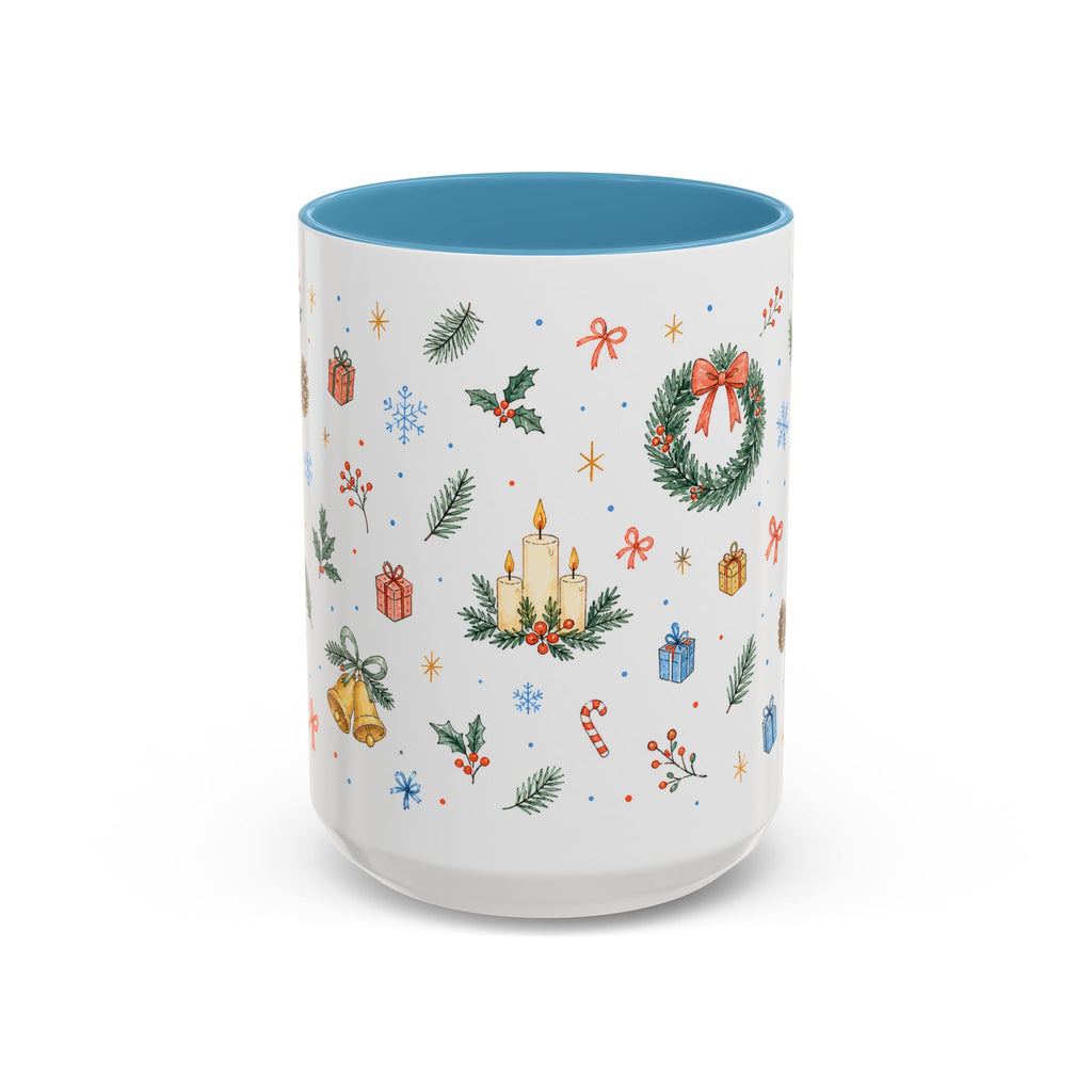 Christmas Candle Mug | Holly Wreath Watercolor Holiday Gift | Accent Cup 11oz 15oz