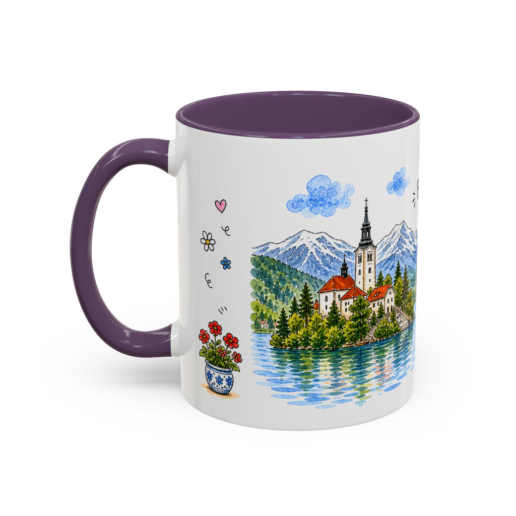 Bled Illustrated Travel Mug | Slovenia Souvenir Accent Coffee Mug | 11oz 15oz Ceramic Cup