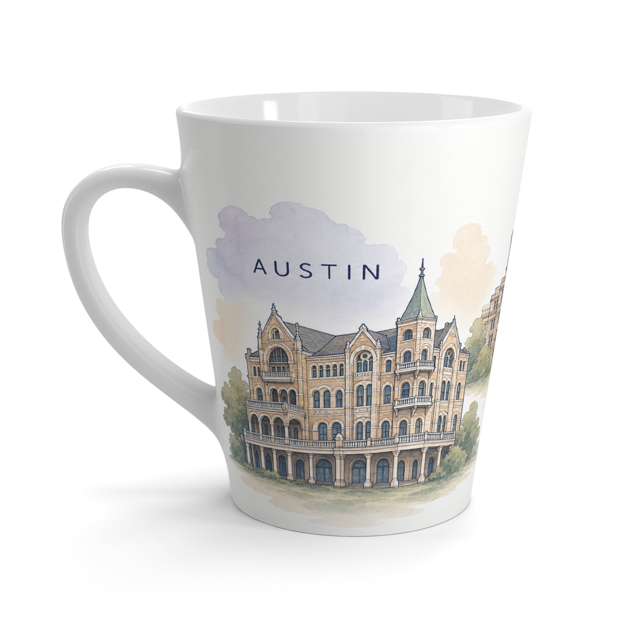 Austin Latte Mug | Watercolor City Travel Mug | 12 oz Ceramic Souvenir Gift