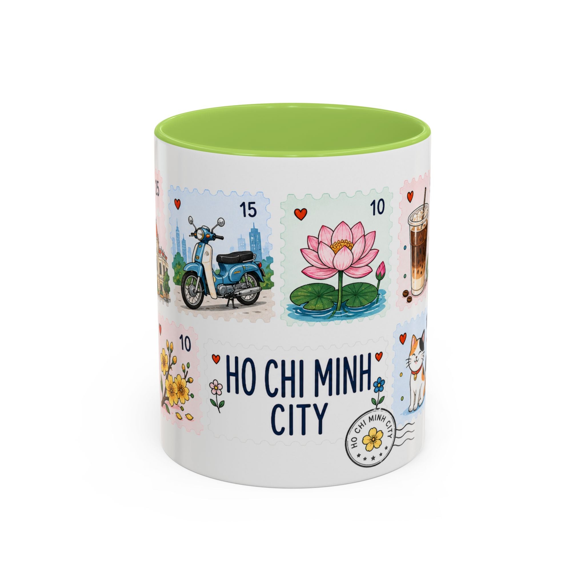 Ho Chi Minh City Coffee Mug | Postage Stamp Collage Mug | Travel Souvenir Accent Cup 11oz 15oz