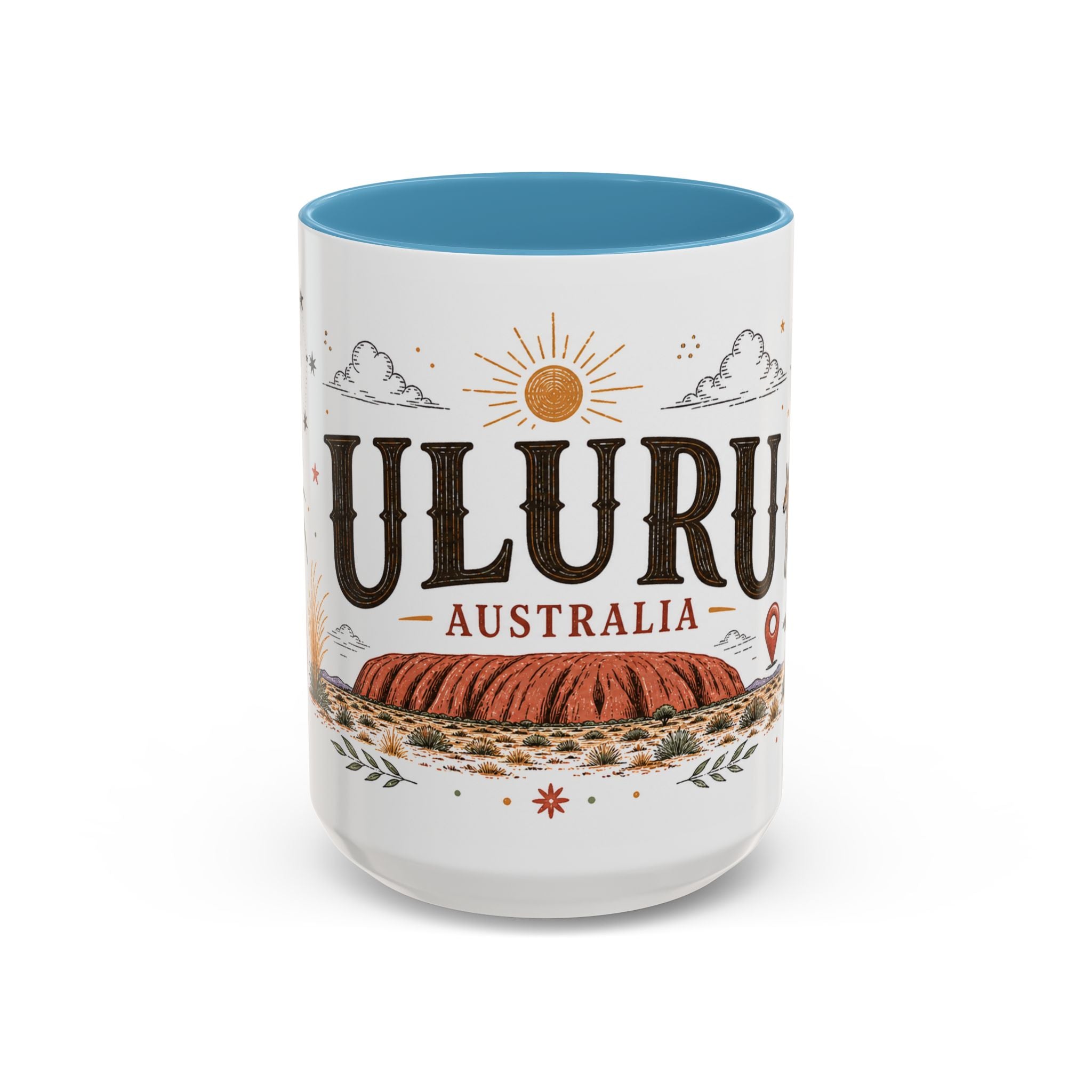 Uluru Coffee Mug | Travel Destination Souvenir Gift | Accent Color Ceramic 11oz 15oz