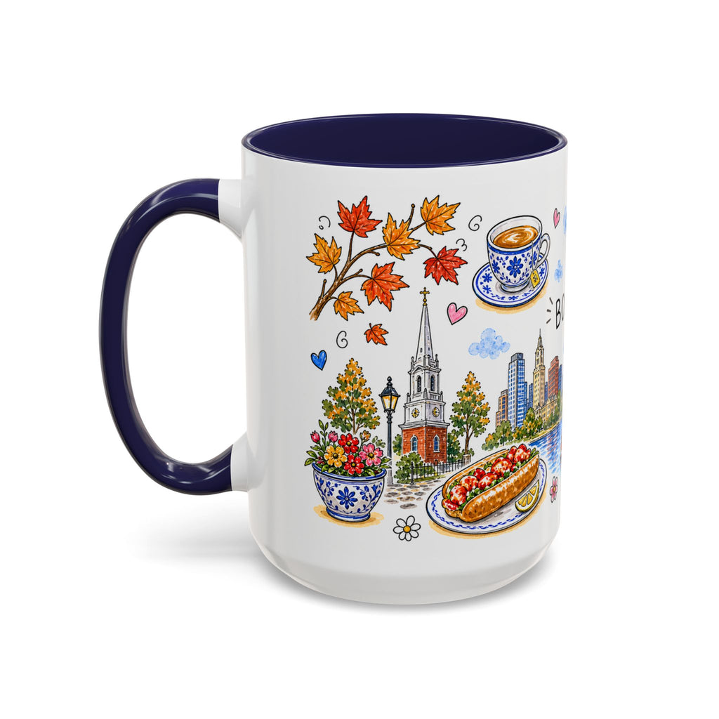 Boston Illustrated Travel Mug | City Souvenir Accent Coffee Mug | 11oz 15oz Ceramic Cup