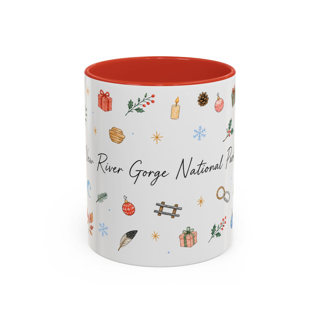 New River Gorge National Park Christmas Mug | Watercolor Travel Souvenir | Holiday Gift | Accent Ceramic Coffee Cup 11oz 15oz