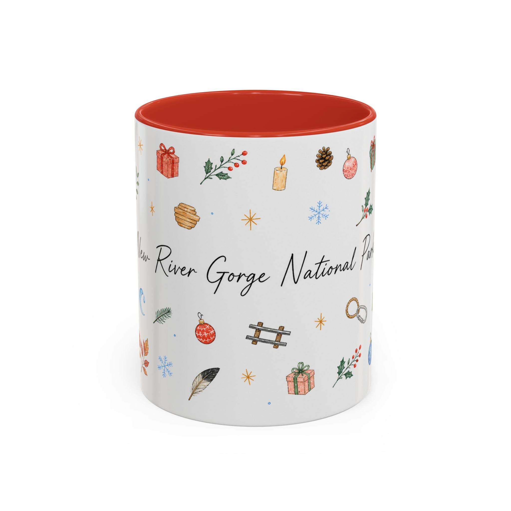 New River Gorge National Park Christmas Mug | Watercolor Travel Souvenir | Holiday Gift | Accent Ceramic Coffee Cup 11oz 15oz