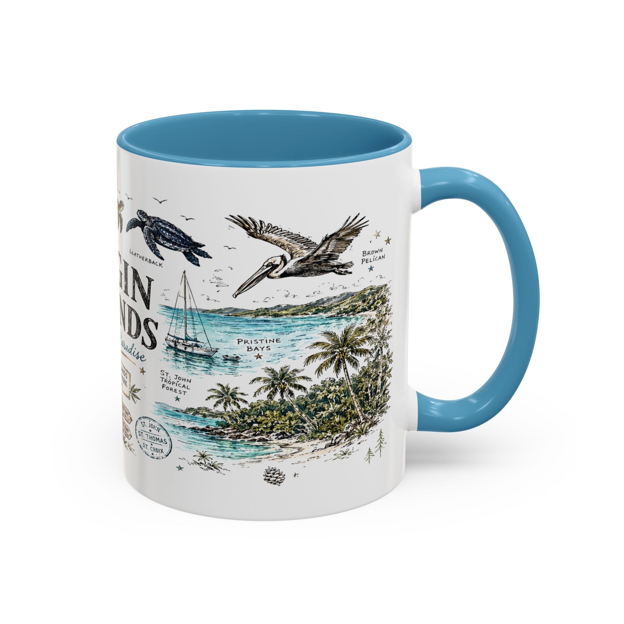 Virgin Islands National Park Coffee Mug | Caribbean Beach Snorkeling Reef Gift | Accent Color Ceramic 11oz 15oz