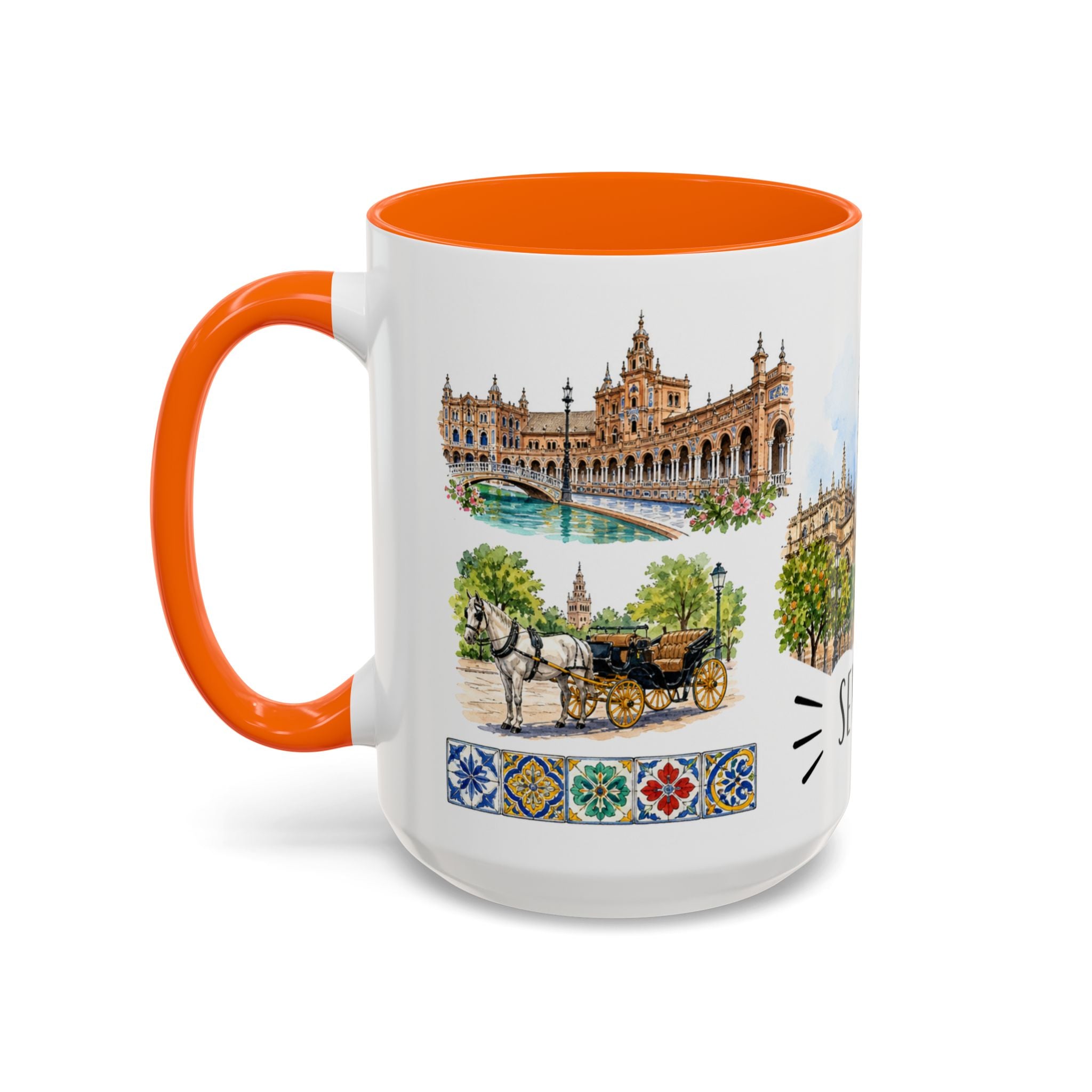 Seville Illustrated Travel Mug | City Souvenir Accent Coffee Mug | 11oz 15oz Ceramic Cup