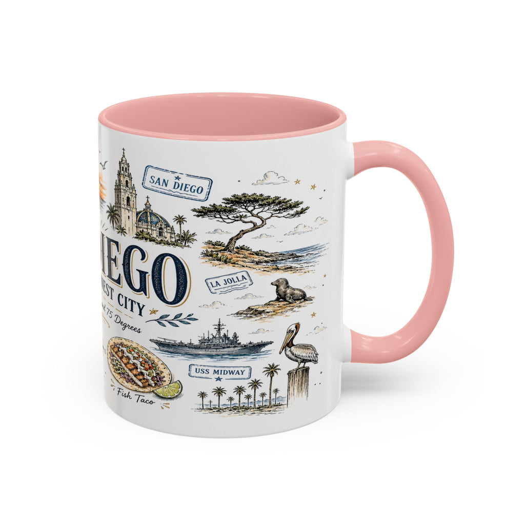 San Diego Coffee Mug | California Souvenir City Gift | Accent Color Ceramic 11oz 15oz