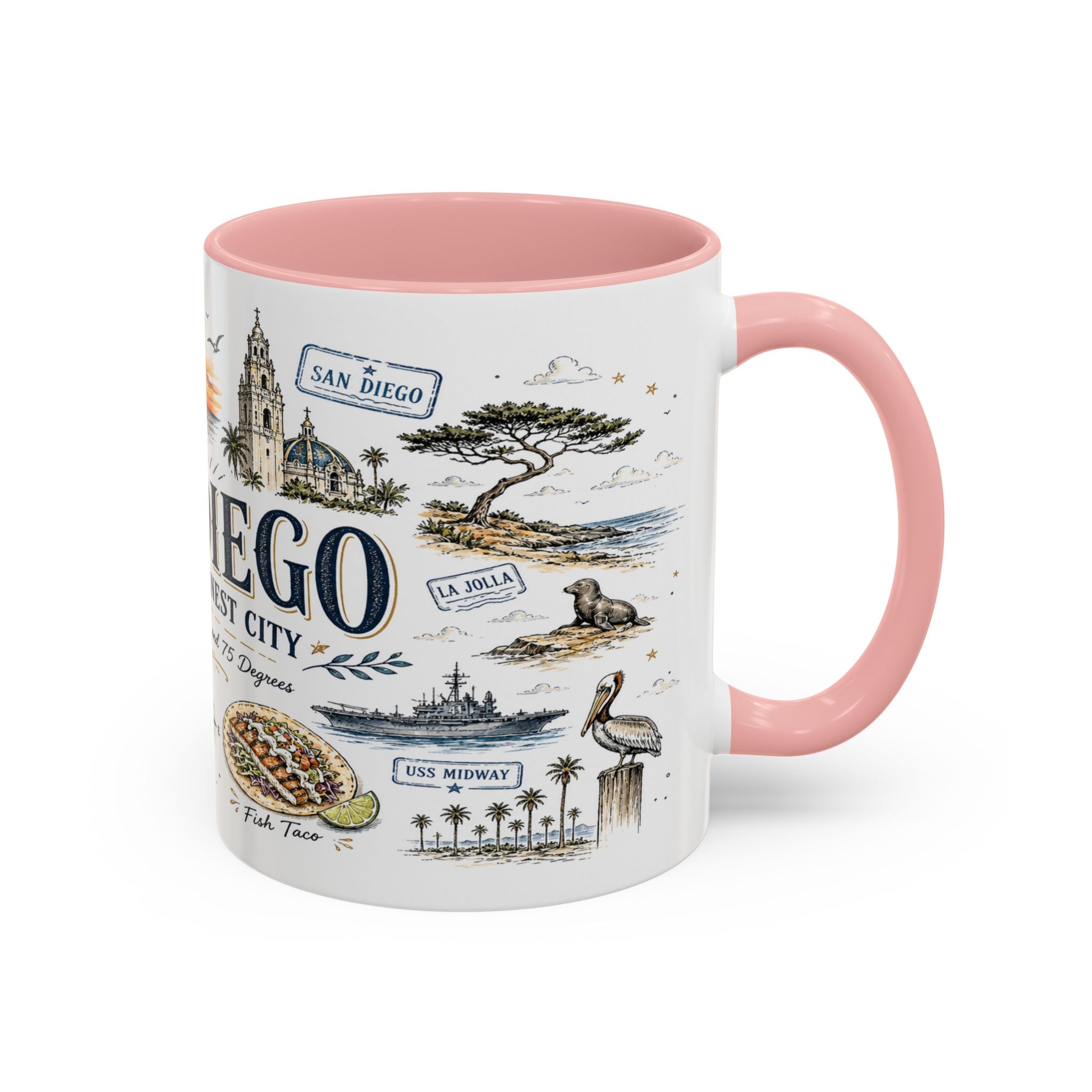 San Diego Coffee Mug | California Souvenir City Gift | Accent Color Ceramic 11oz 15oz