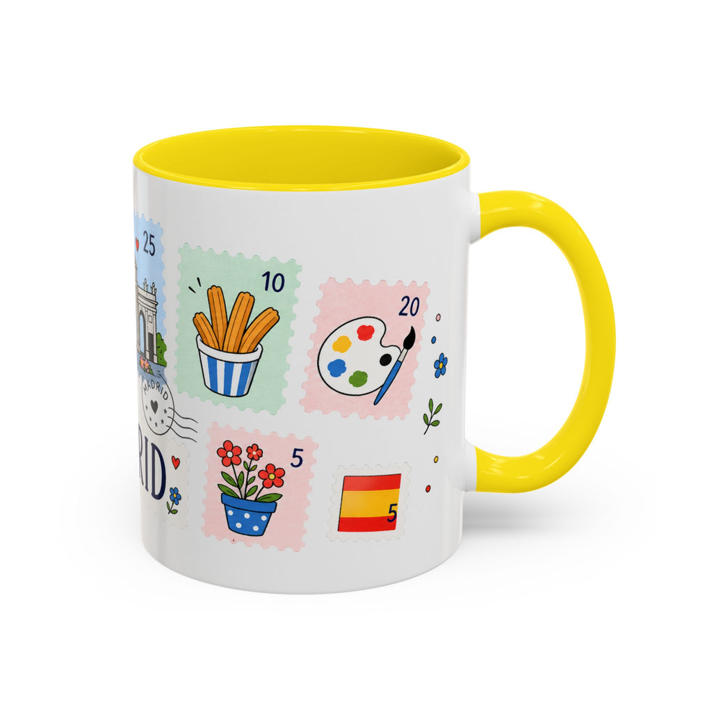 Madrid Coffee Mug | Postage Stamp Collage Mug | Travel Souvenir Accent Cup 11oz 15oz