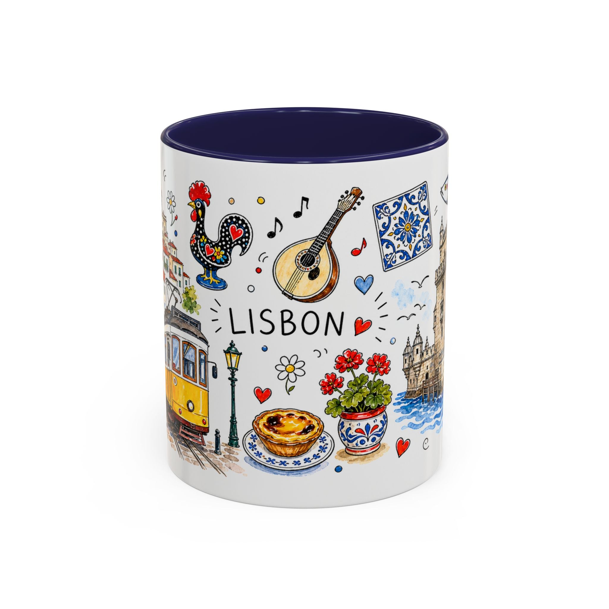Lisbon Travel Mug | European City Souvenir Accent Coffee Mug | 11oz 15oz Ceramic Cup