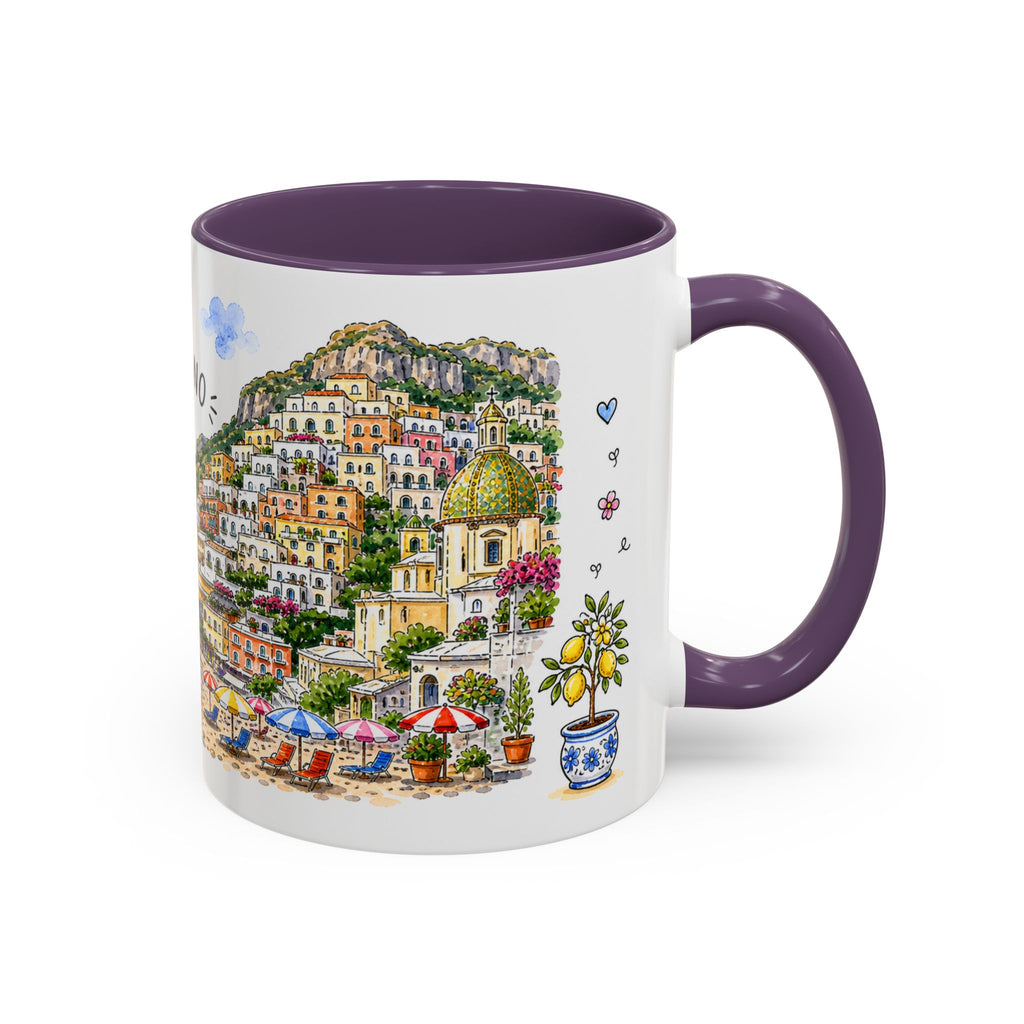 Positano Illustrated Travel Mug | Italy Souvenir Accent Coffee Mug | 11oz 15oz Ceramic Cup