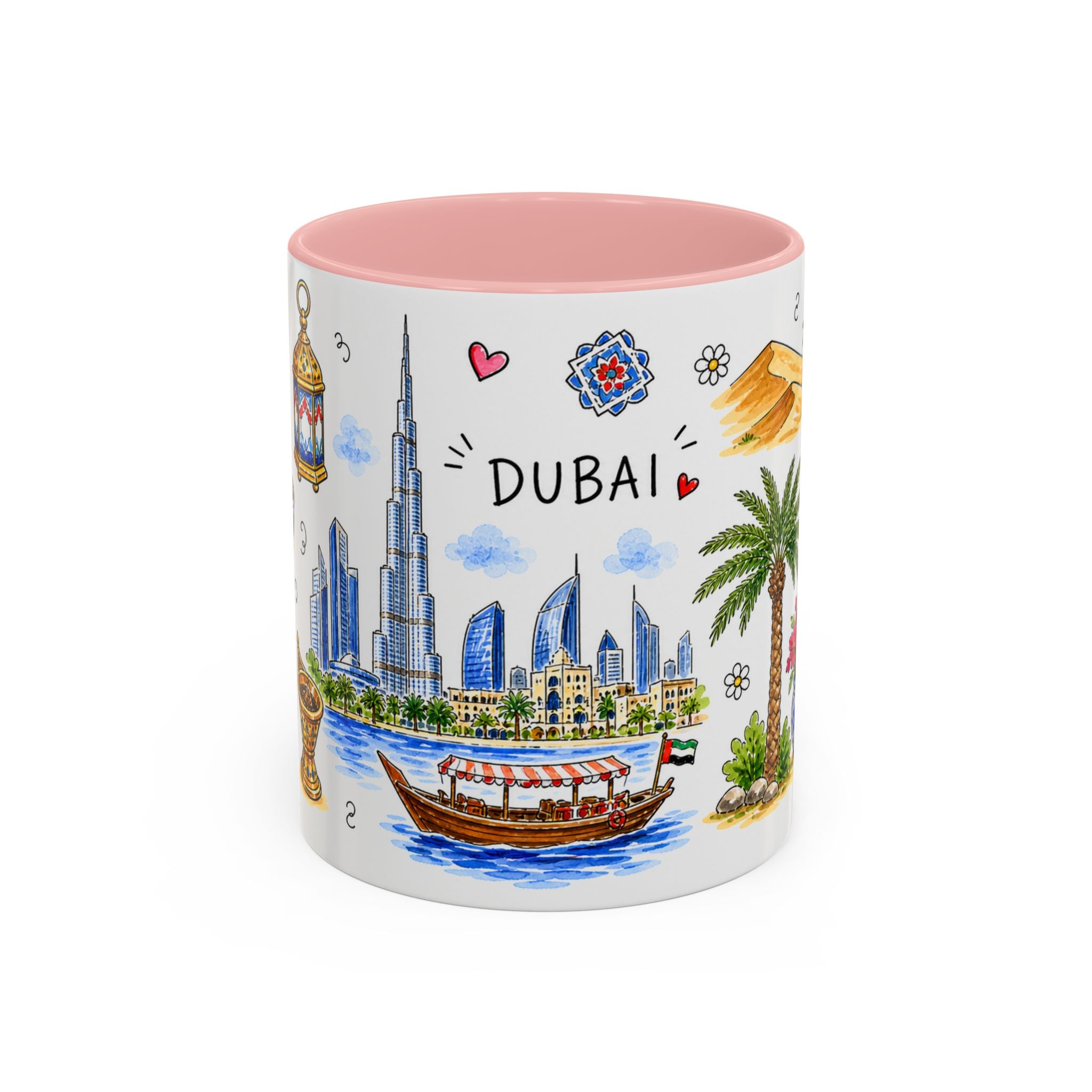 Dubai Illustrated Travel Mug | City Souvenir Accent Coffee Mug | 11oz 15oz Ceramic Cup