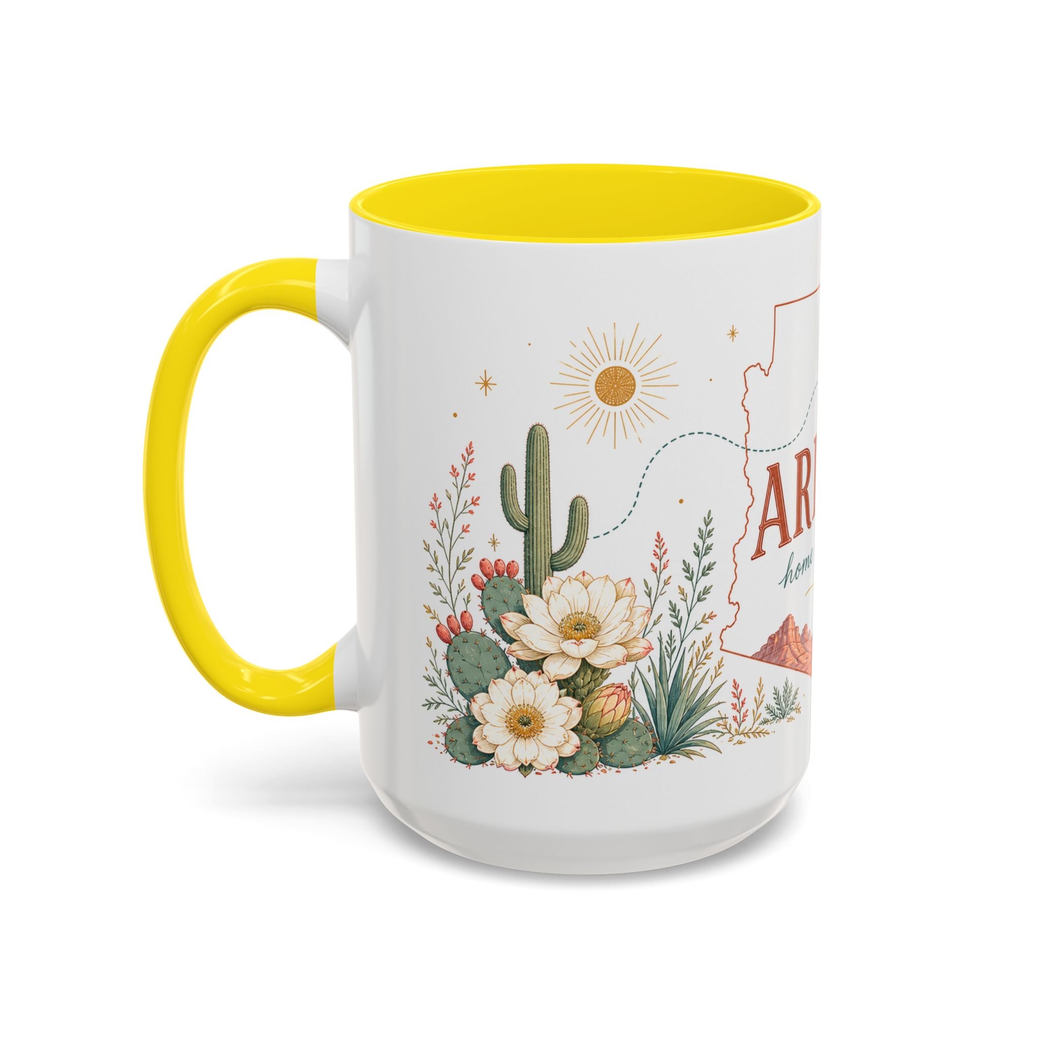 Arizona State Map Mug | Desert Landscape, Botanical Accents, Homesick Gift
