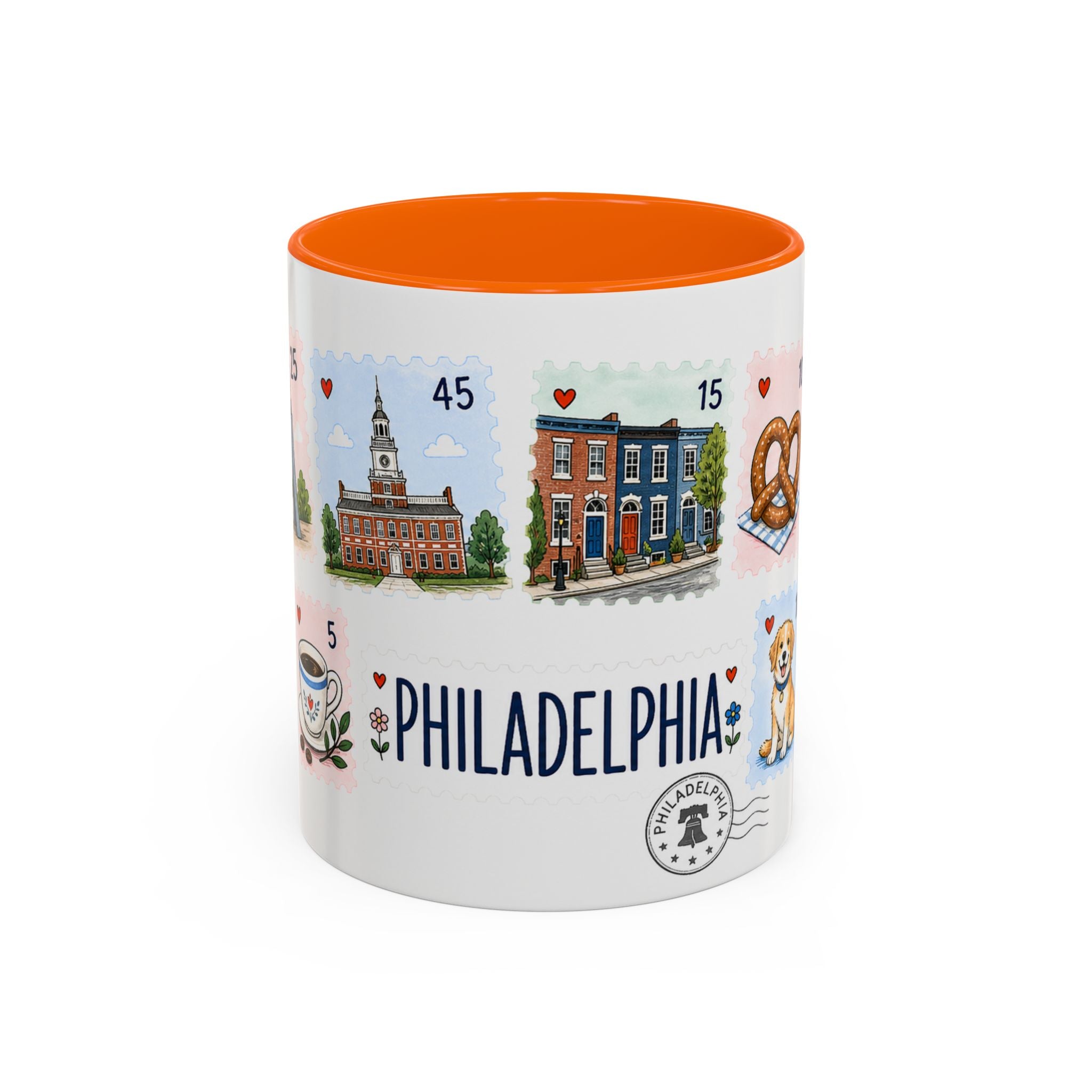 Philadelphia Coffee Mug | Postage Stamp Collage Mug | Travel Souvenir Accent Cup 11oz 15oz